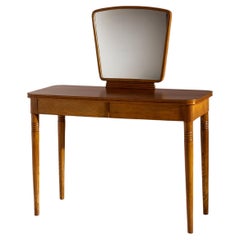 Paolo Buffa Chestnut vanity table with drawers and mirror by Valzania Italy 1938