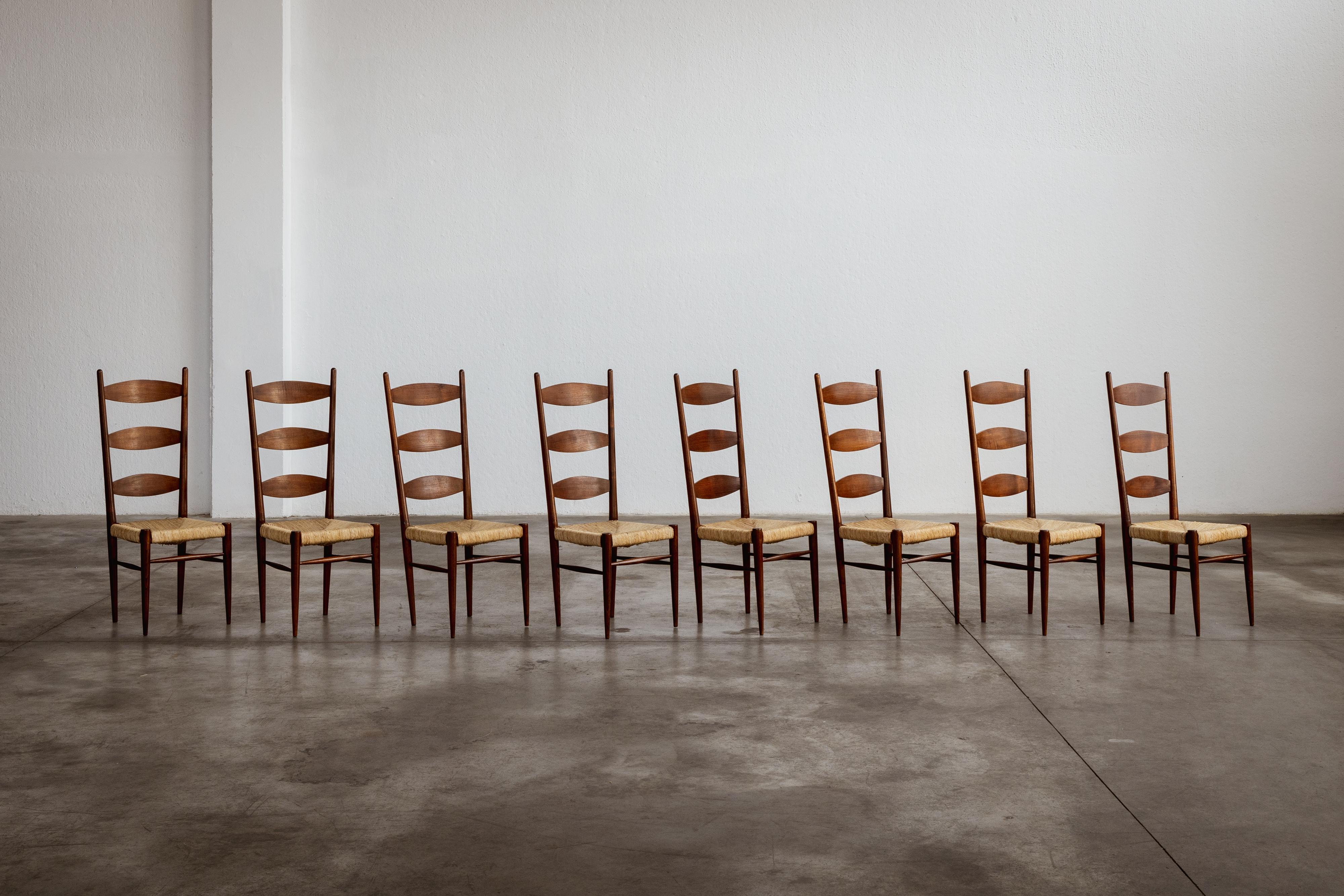 Paille Chaises de salle à manger Paolo Buffa Chiavarine pour Galdino Maspero, 1948, ensemble de 8 pièces en vente