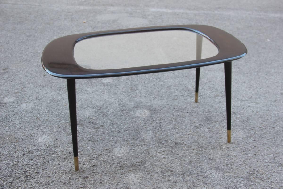 Mid-20th Century Mid-Century Paolo Buffa Coffee Table Design 1960 Mahogany Wood Feet Brass 
