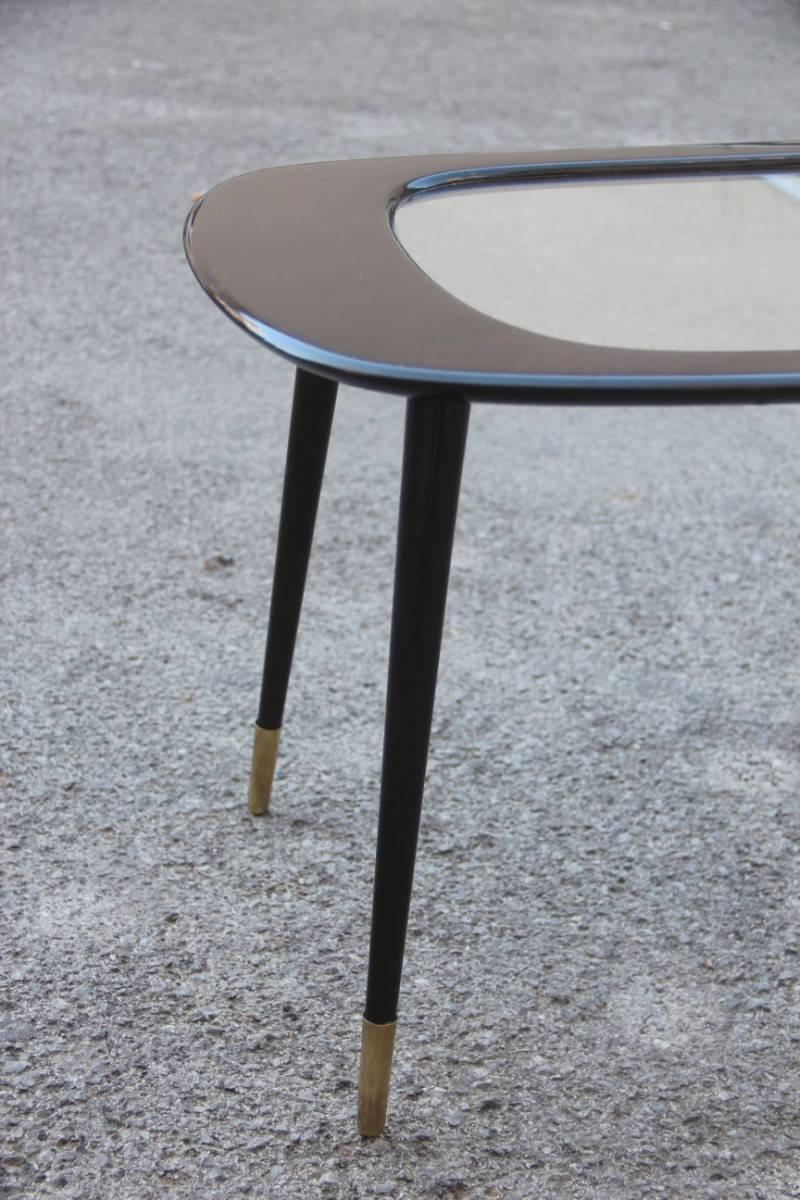 Mid-Century Paolo Buffa Coffee Table Design 1960 Mahogany Wood Feet Brass  1