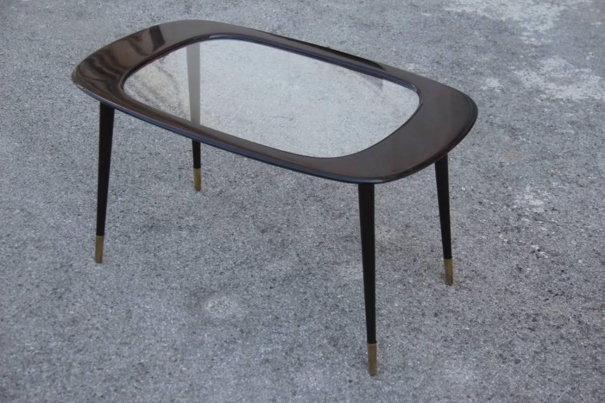 Mid-Century Paolo Buffa Coffee Table Design 1960 Mahogany Wood Feet Brass  2