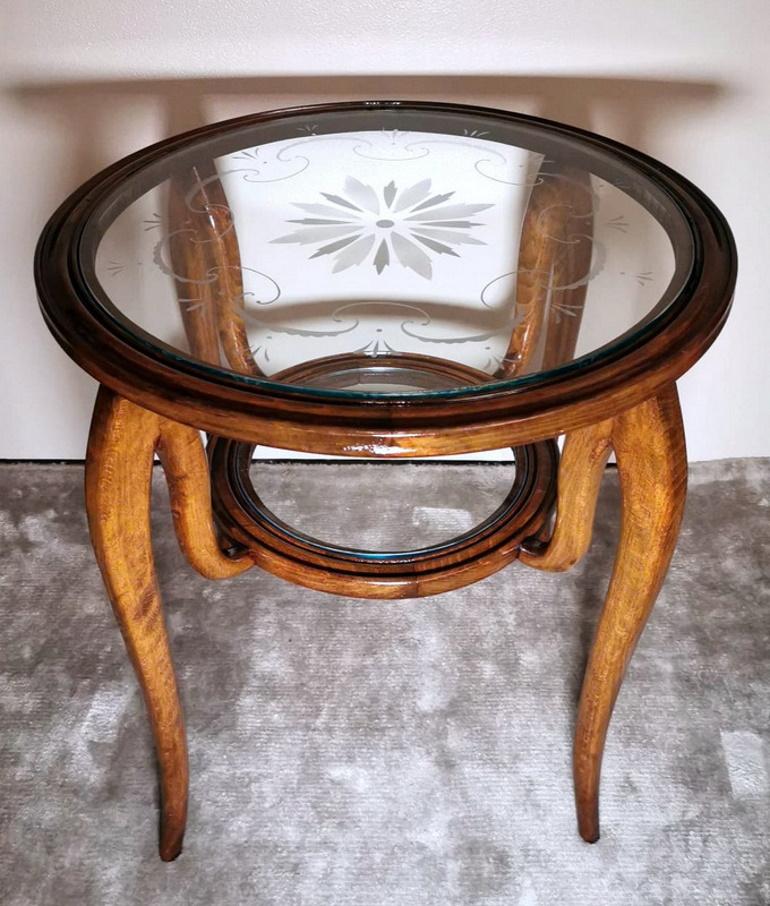 Mid-Century Modern Paolo Buffa Coffee Table in Cherry Wood with Engraved Glass