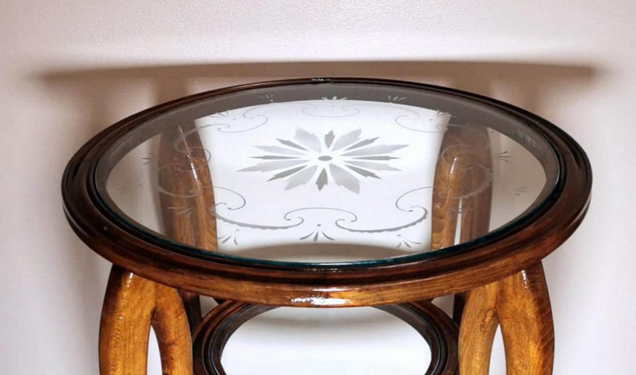Paolo Buffa Coffee Table in Cherry Wood with Engraved Glass 1