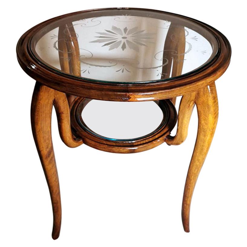 Paolo Buffa Coffee Table in Cherry Wood with Engraved Glass