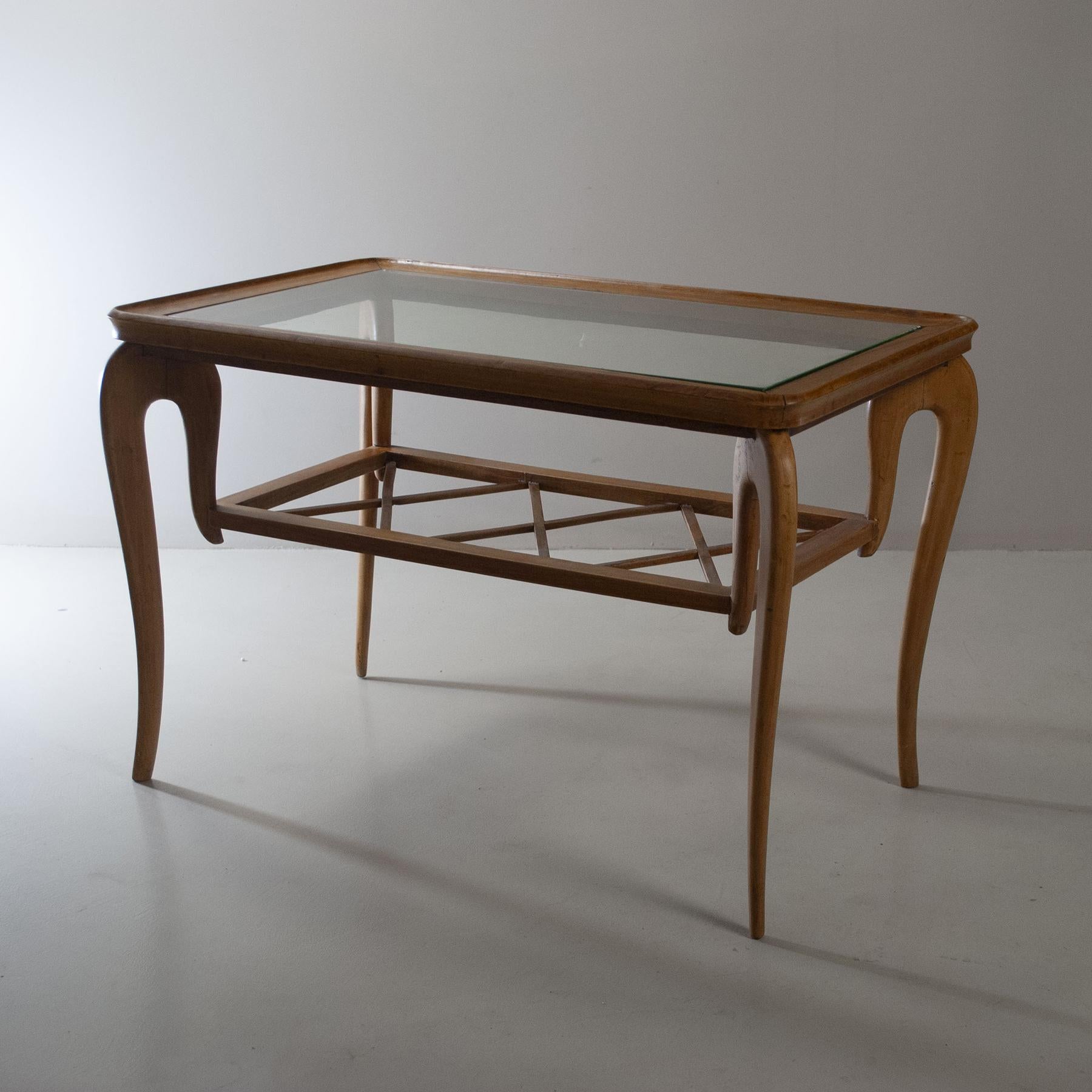 Mid-Century Modern Paolo Buffa Coffee Table in Light Wood and Glass Late 40's