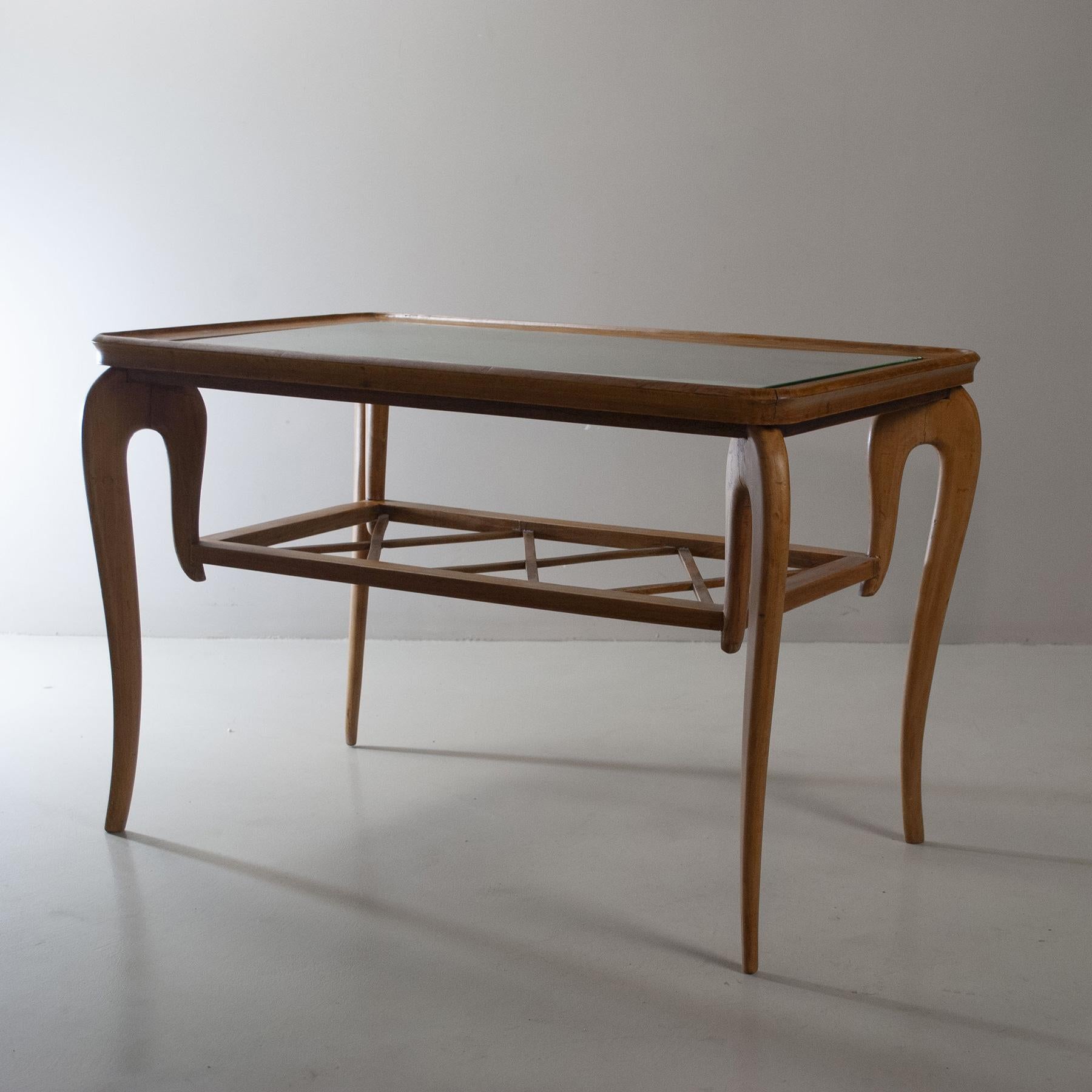 Italian Paolo Buffa Coffee Table in Light Wood and Glass Late 40's