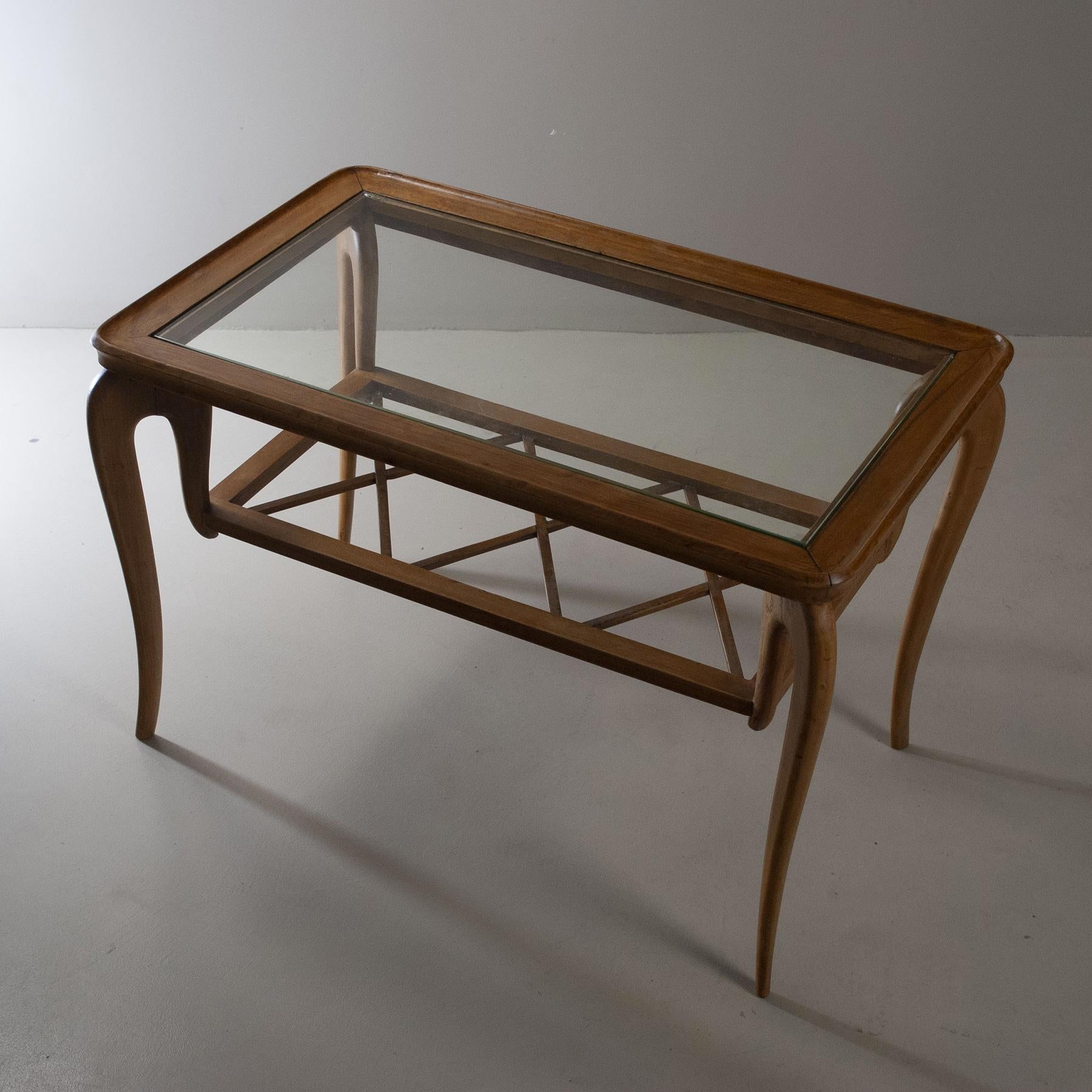 Paolo Buffa Coffee Table in Light Wood and Glass Late 40's In Good Condition In bari, IT