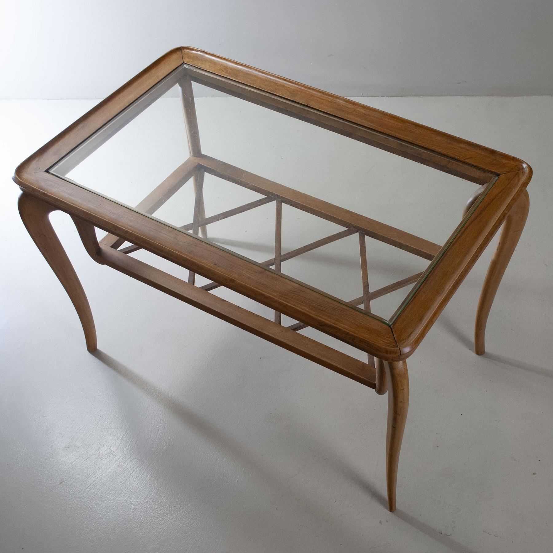 Mid-20th Century Paolo Buffa Coffee Table in Light Wood and Glass Late 40's