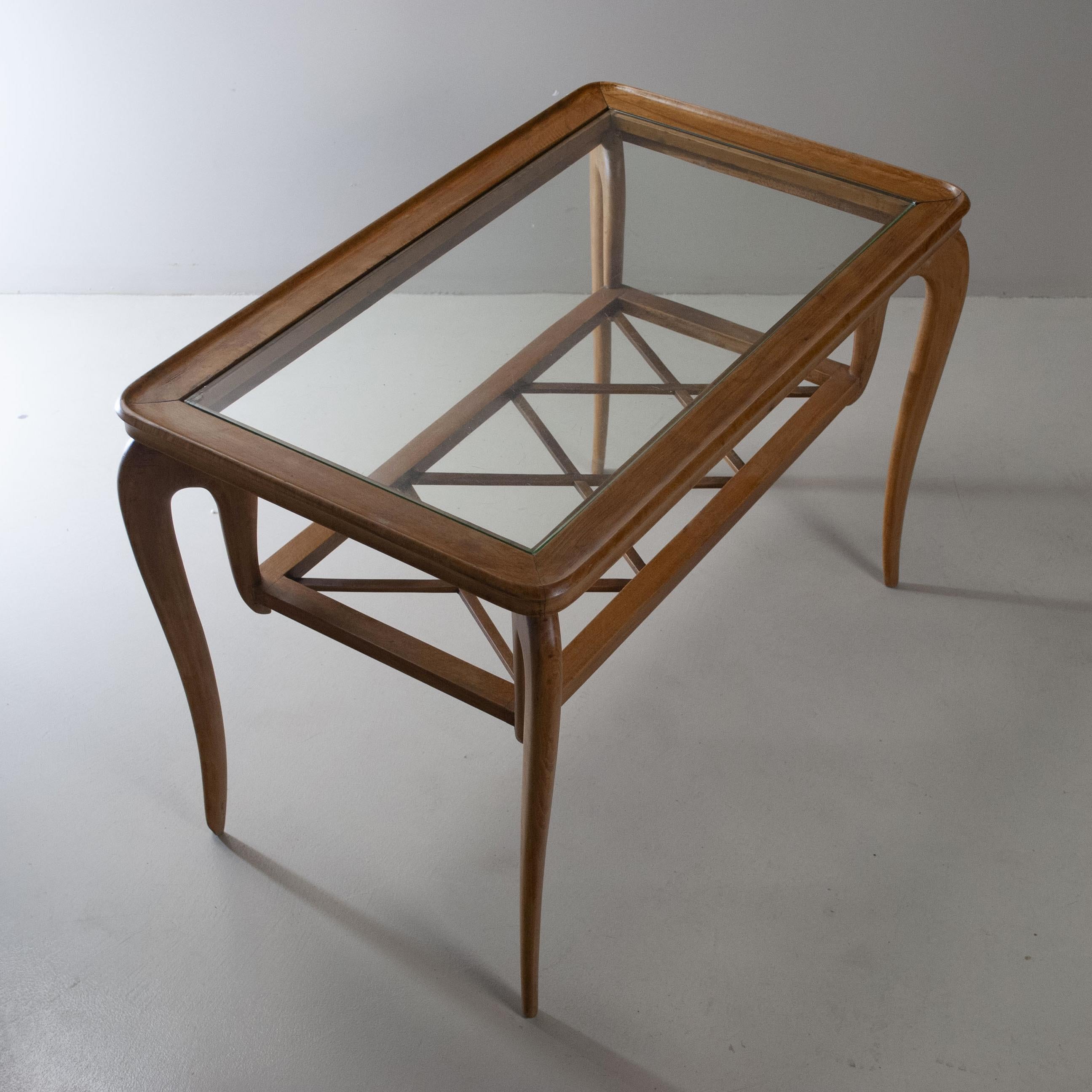 Paolo Buffa Coffee Table in Light Wood and Glass Late 40's 1