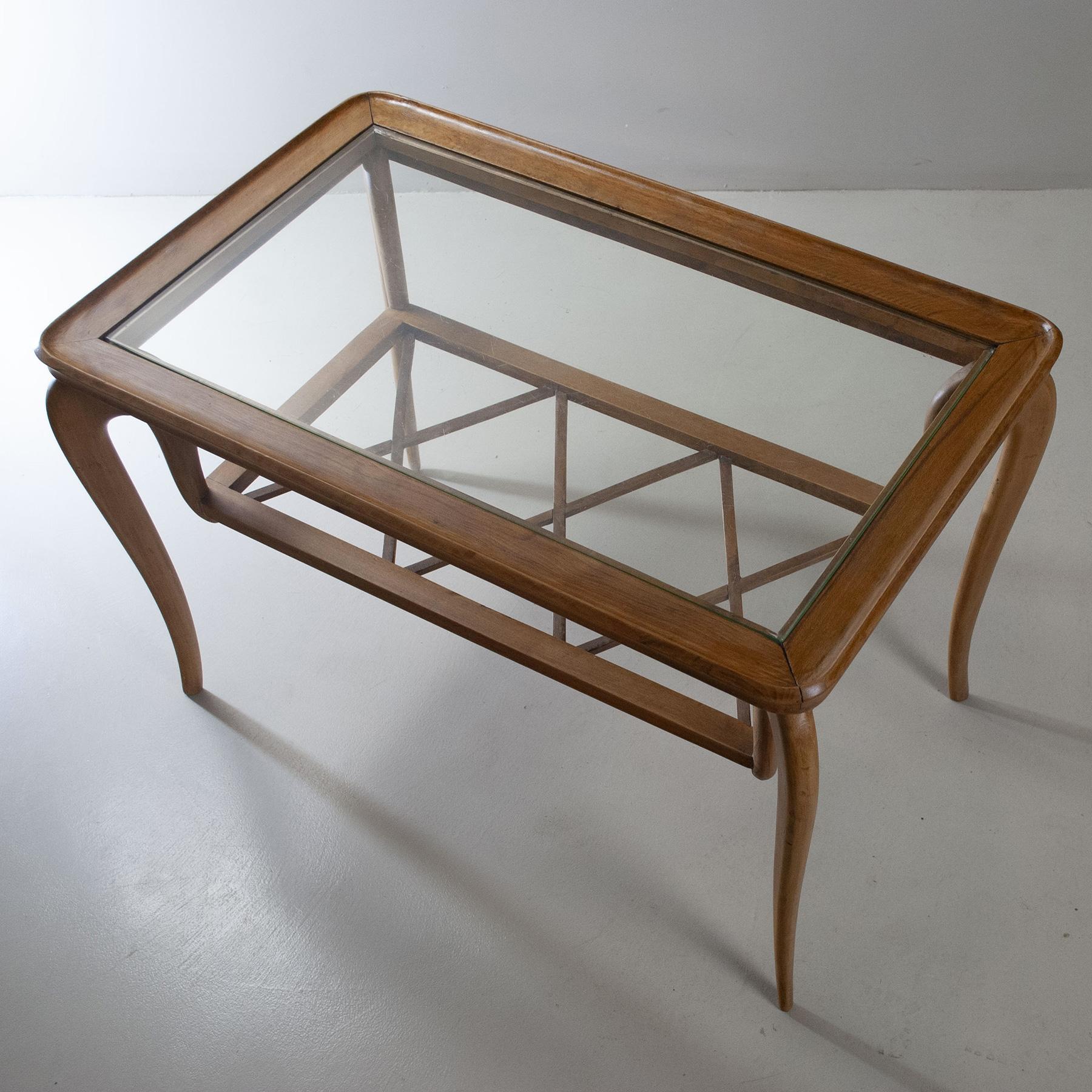 Paolo Buffa Coffee Table in Light Wood and Glass Late 40's 2