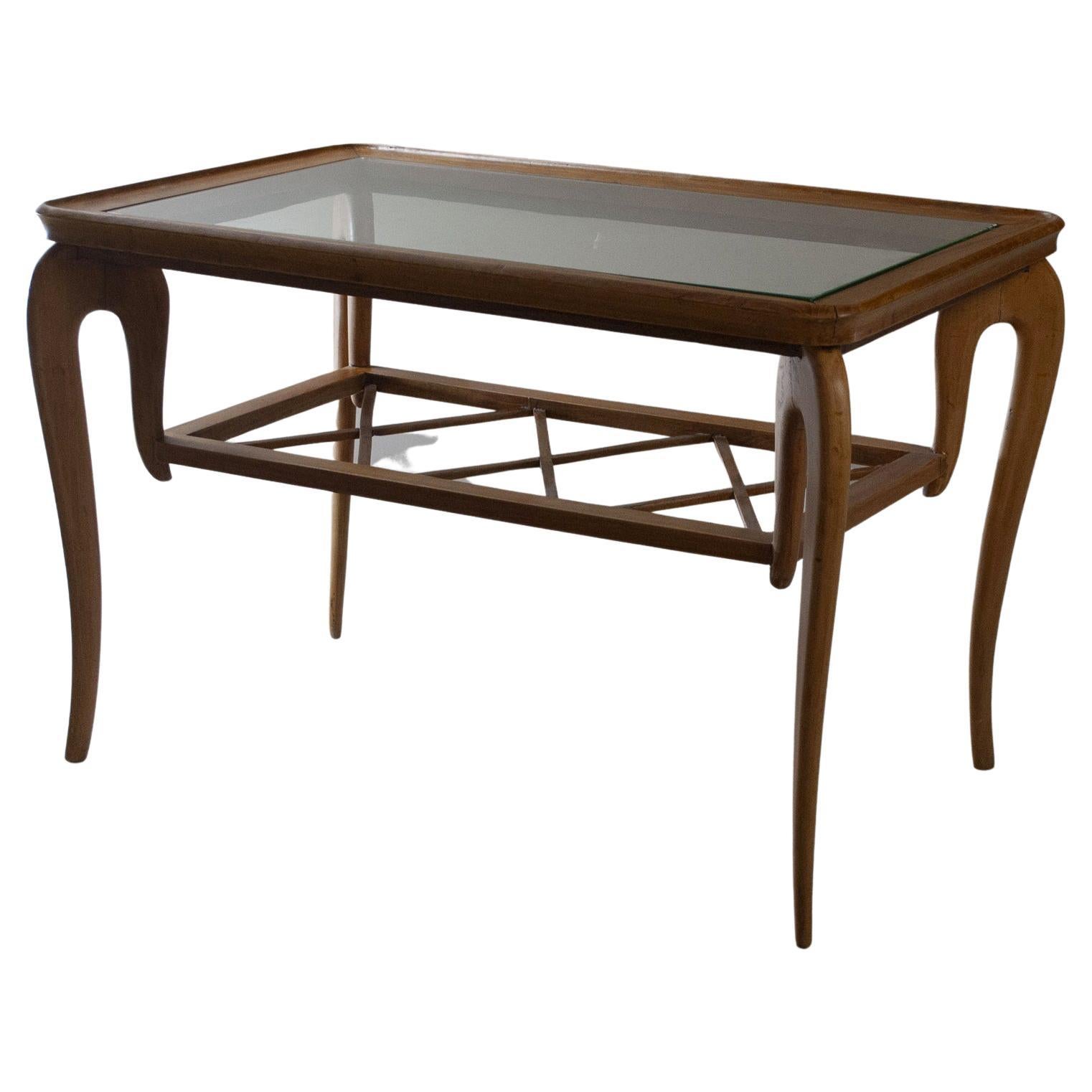 Paolo Buffa Coffee Table in Light Wood and Glass Late 40's