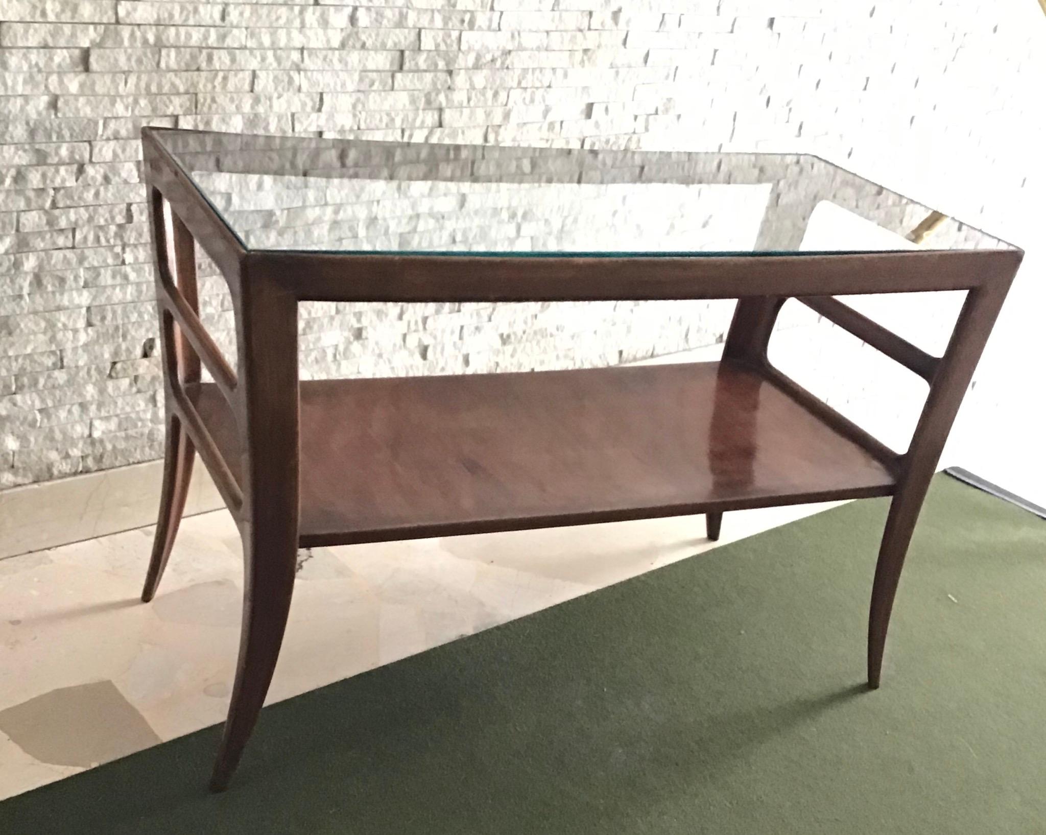 Paolo Buffa Coffee Table Wood Glass 1950, Italy For Sale 7