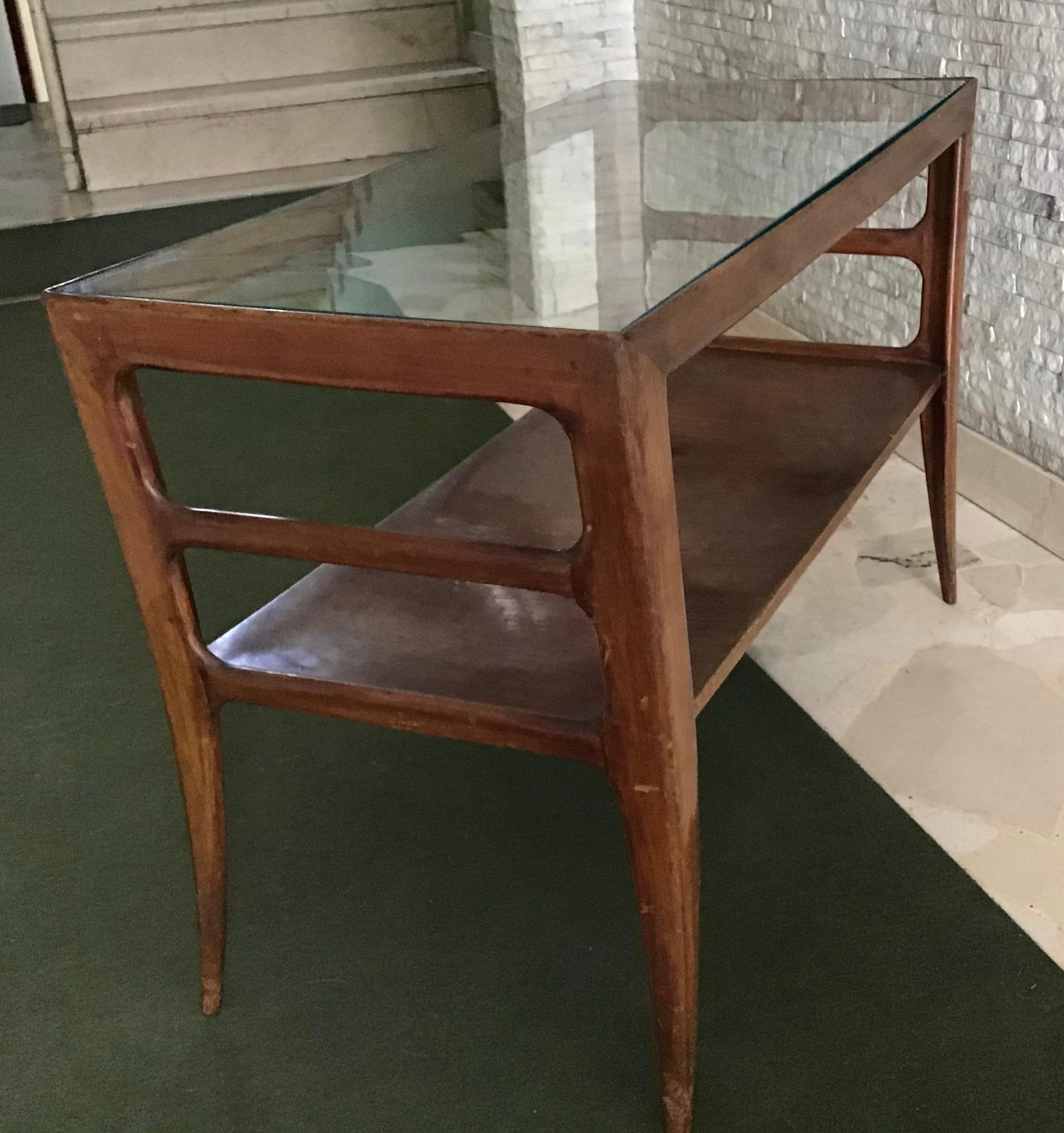 italien Table basse Paolo Buffa Bois Verre 1950:: Italie en vente