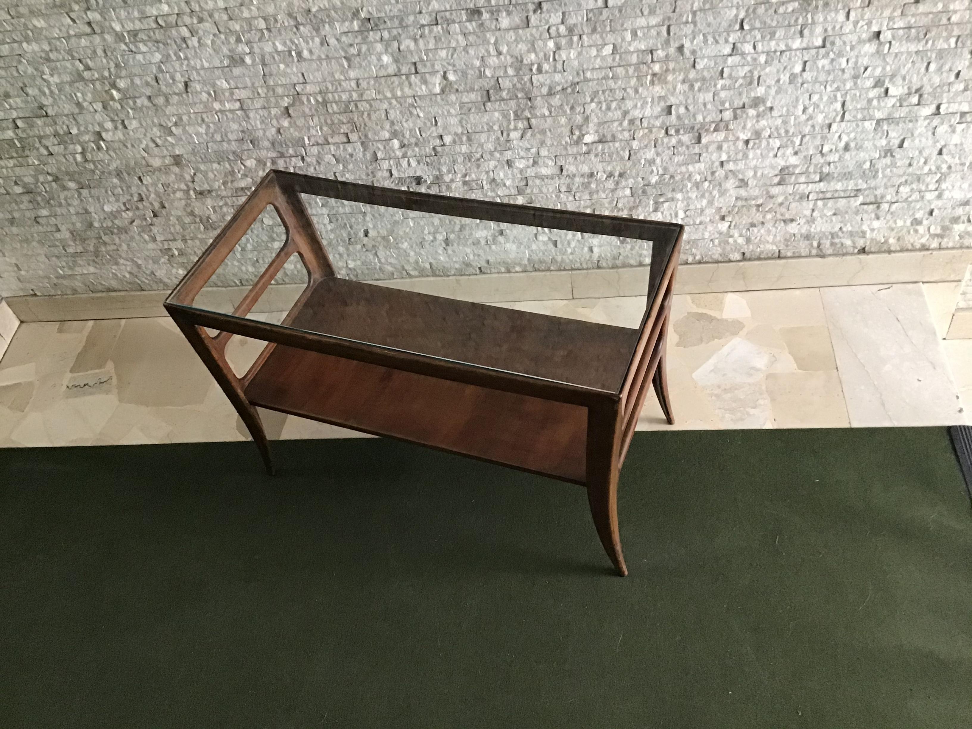 Table basse Paolo Buffa Bois Verre 1950:: Italie en vente 2