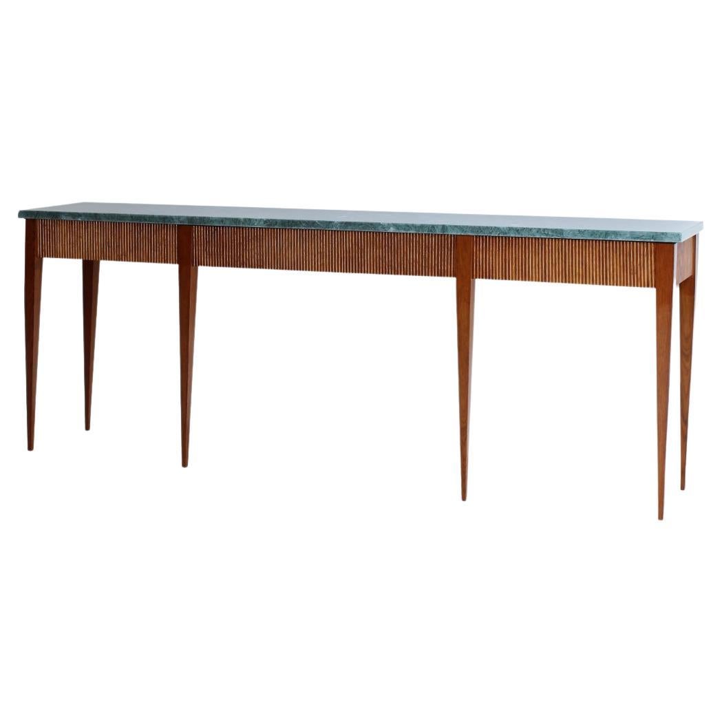 Paolo Buffa Console Table in Grinded Oak with a Beautiful Marble Top