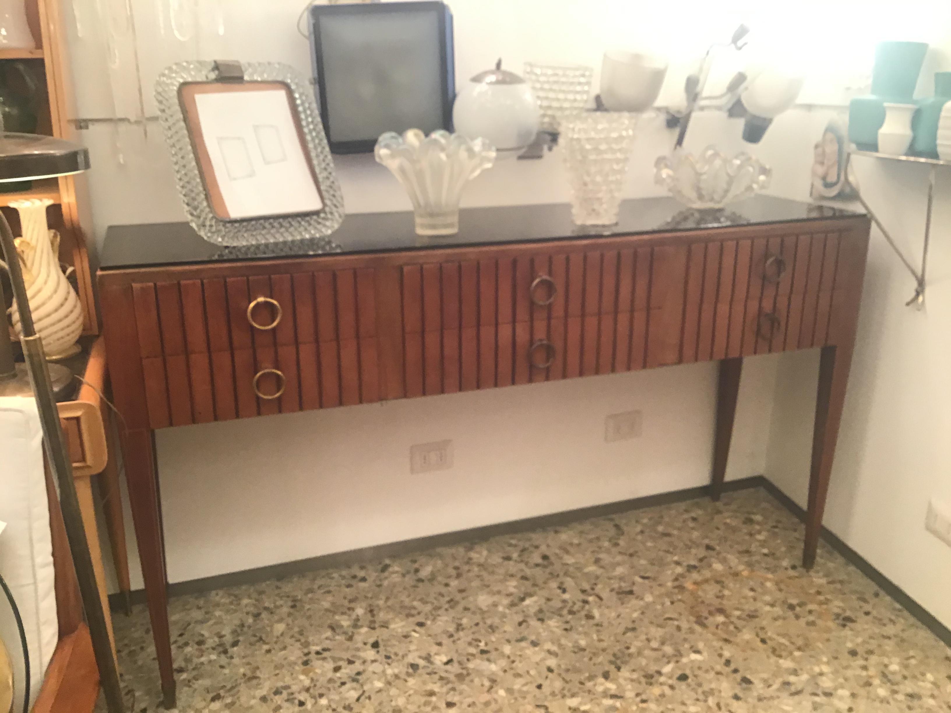 Paolo Buffa Consolle Buffet wood Opaline Glass Brass 1940 Italy 9