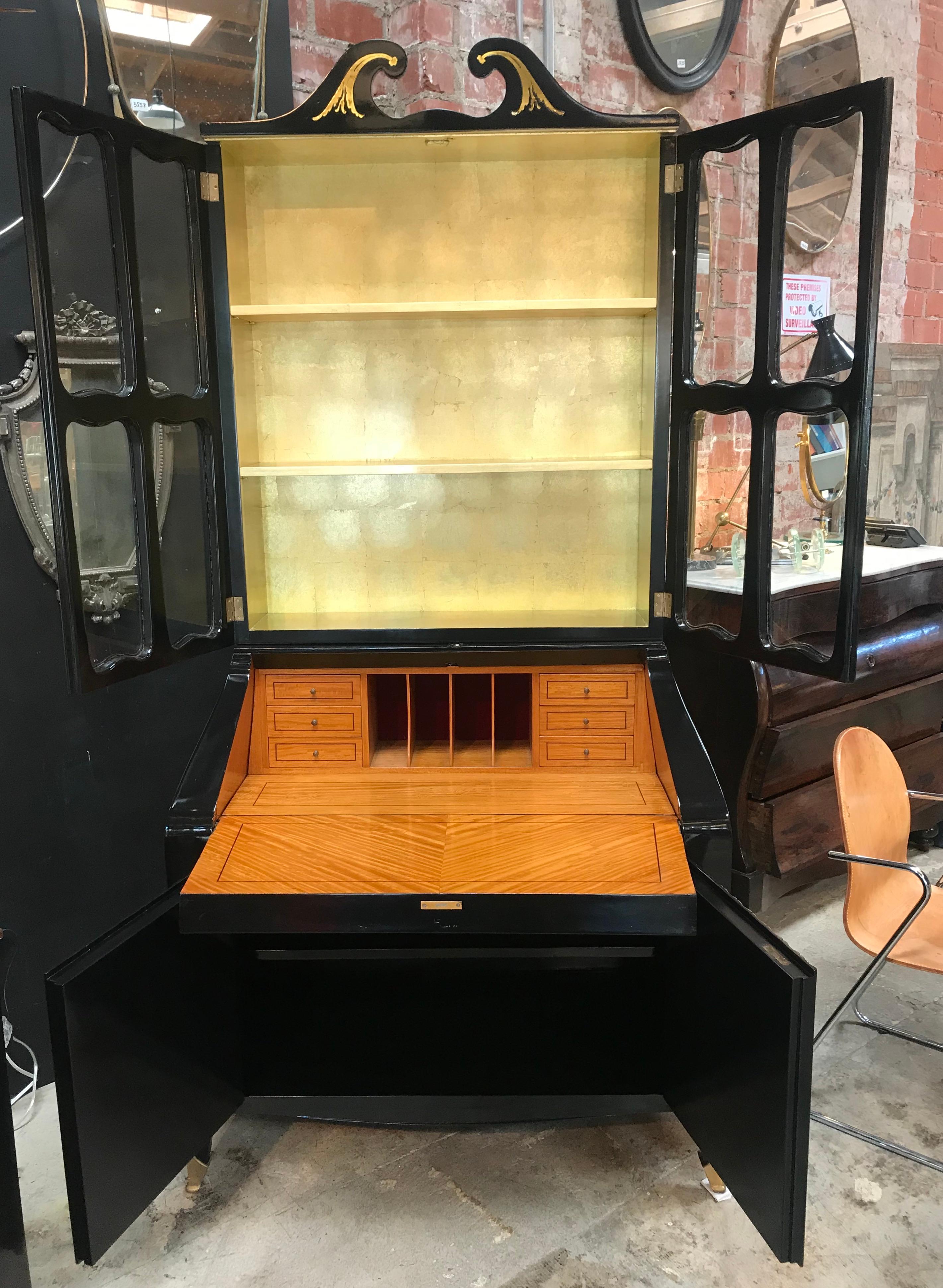 Paolo Buffa Credenza/Secretaires with Coat-of-Arms in Brass, Italy, 1950s In Good Condition In Los Angeles, CA