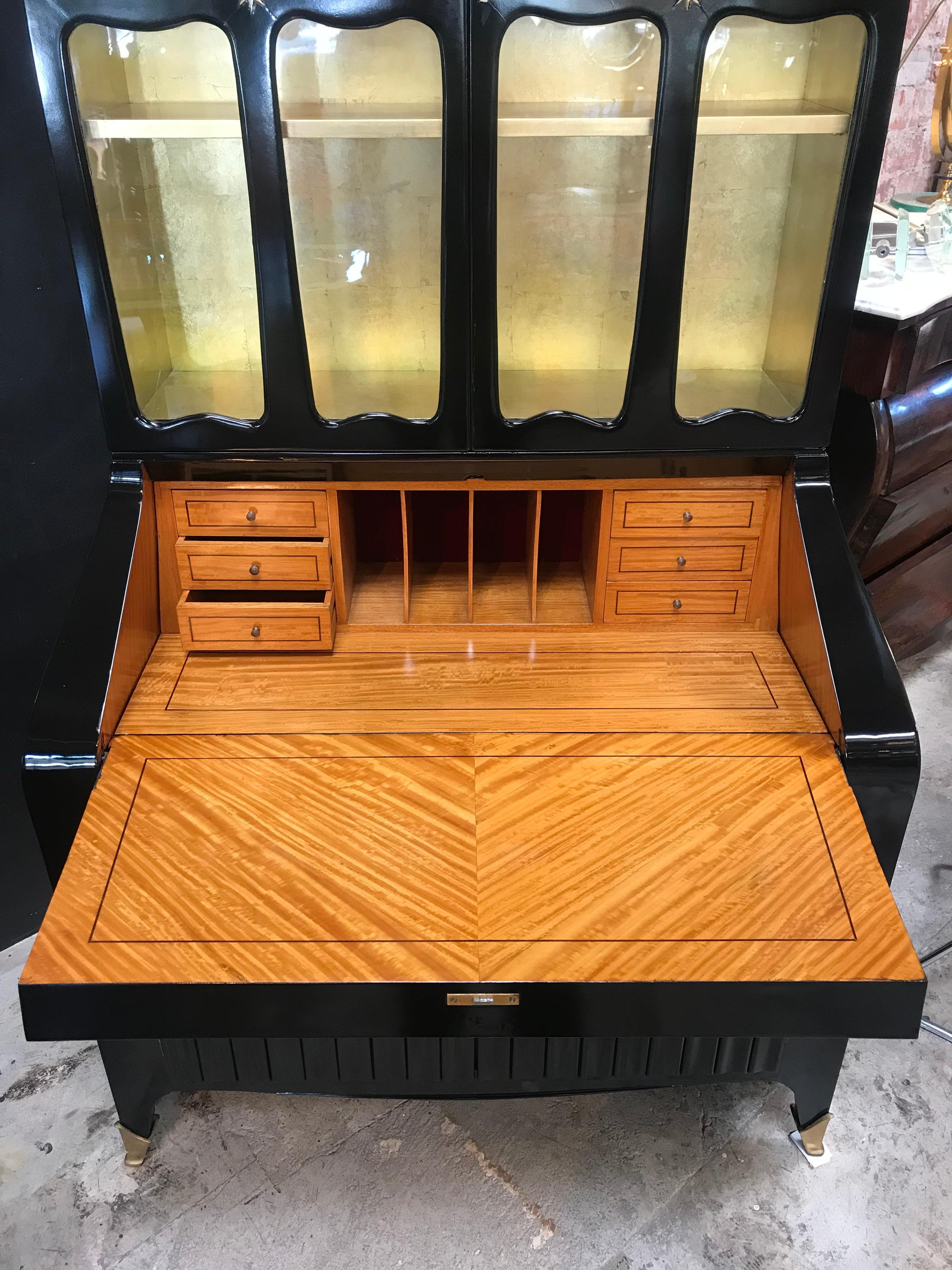 Mid-20th Century Paolo Buffa Credenza/Secretaires with Coat-of-Arms in Brass, Italy, 1950s