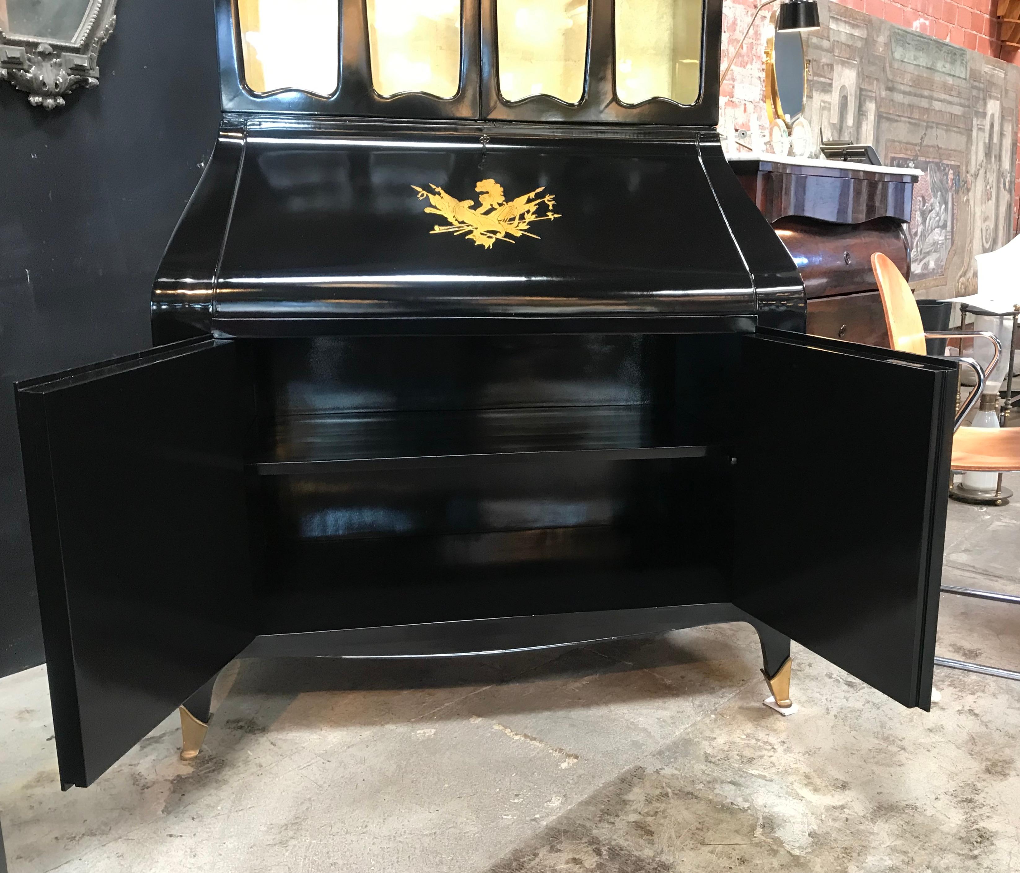 Paolo Buffa Credenza/Secretaires with Coat-of-Arms in Brass, Italy, 1950s 2