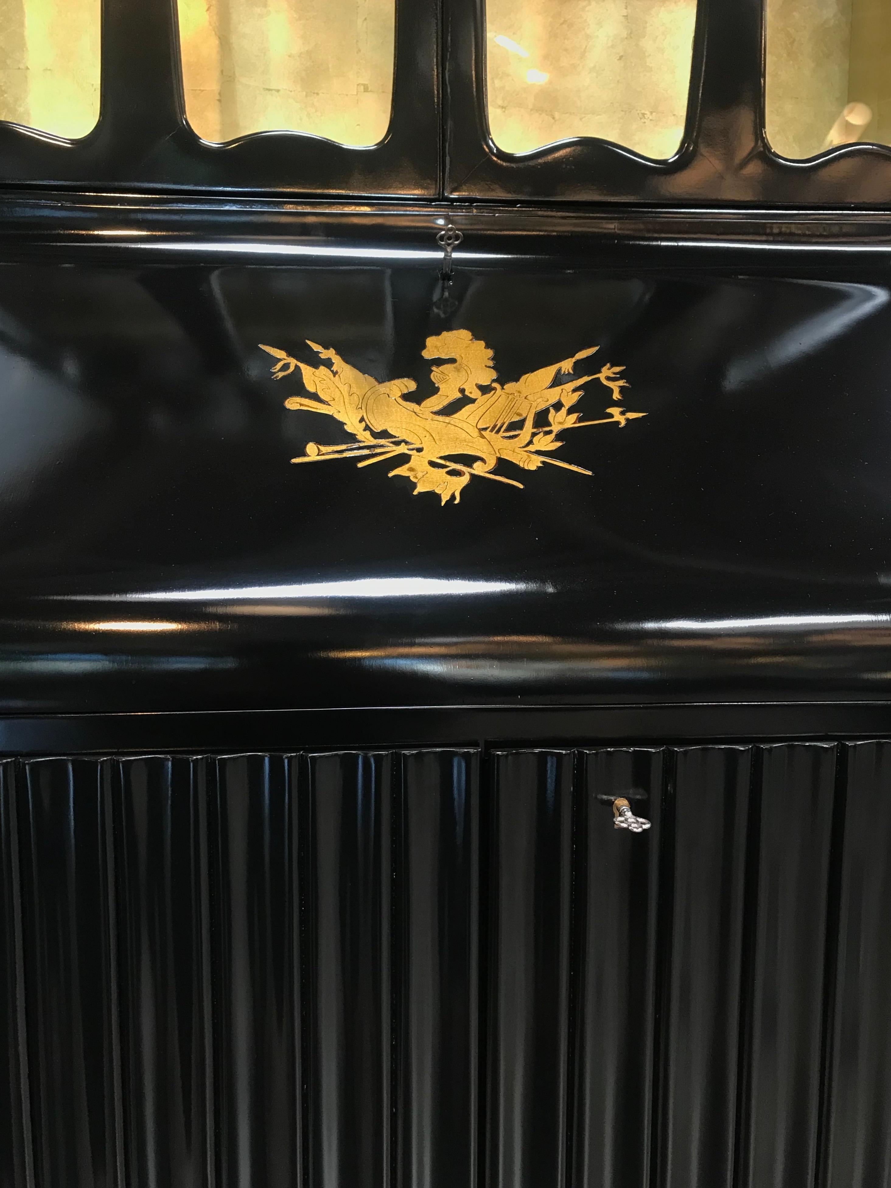 Paolo Buffa Credenza/Secretaires with Coat-of-Arms in Brass, Italy, 1950s 3