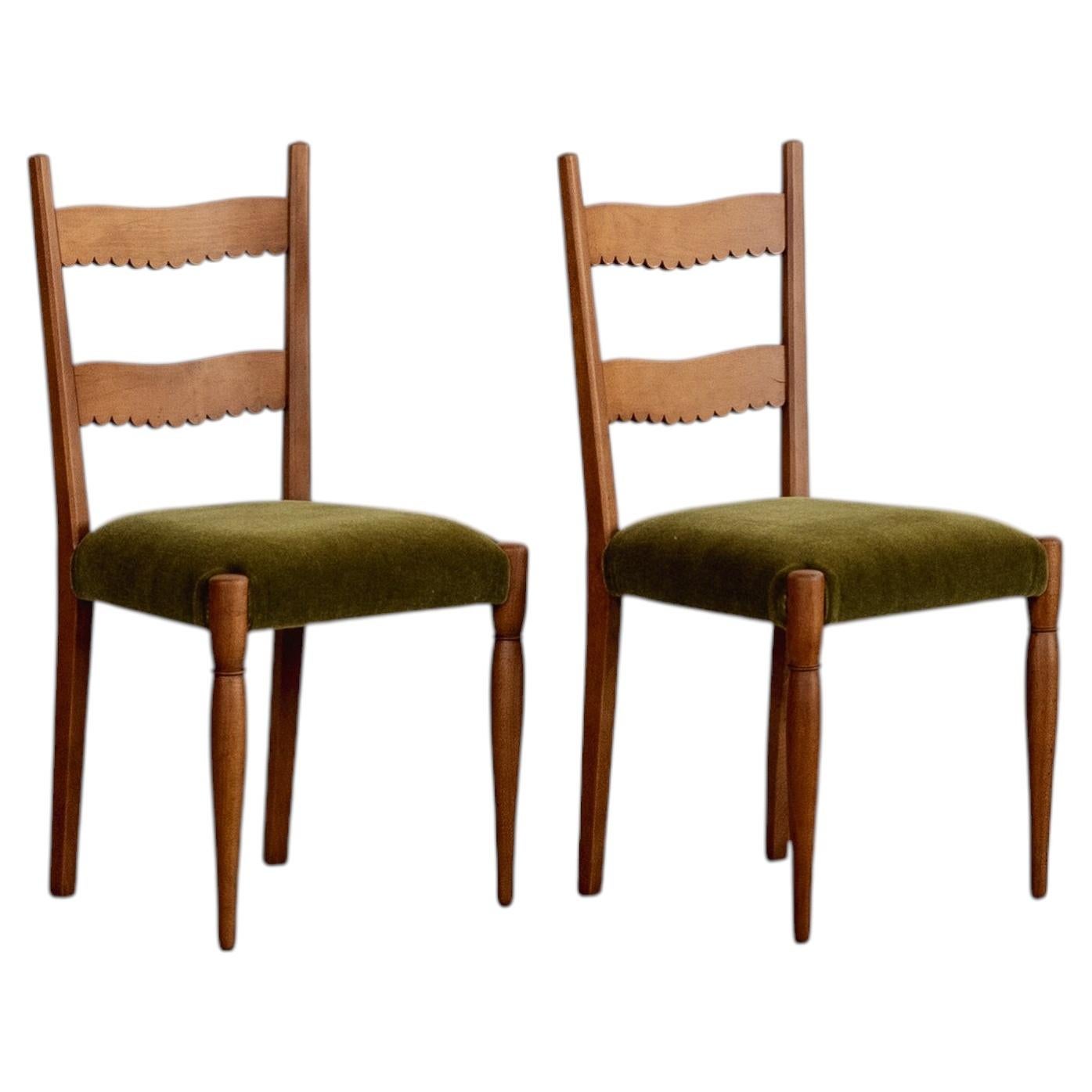 Paolo Buffa Dining Chairs for Marelli & Colico, Green Velvet, 1951, Set of 2