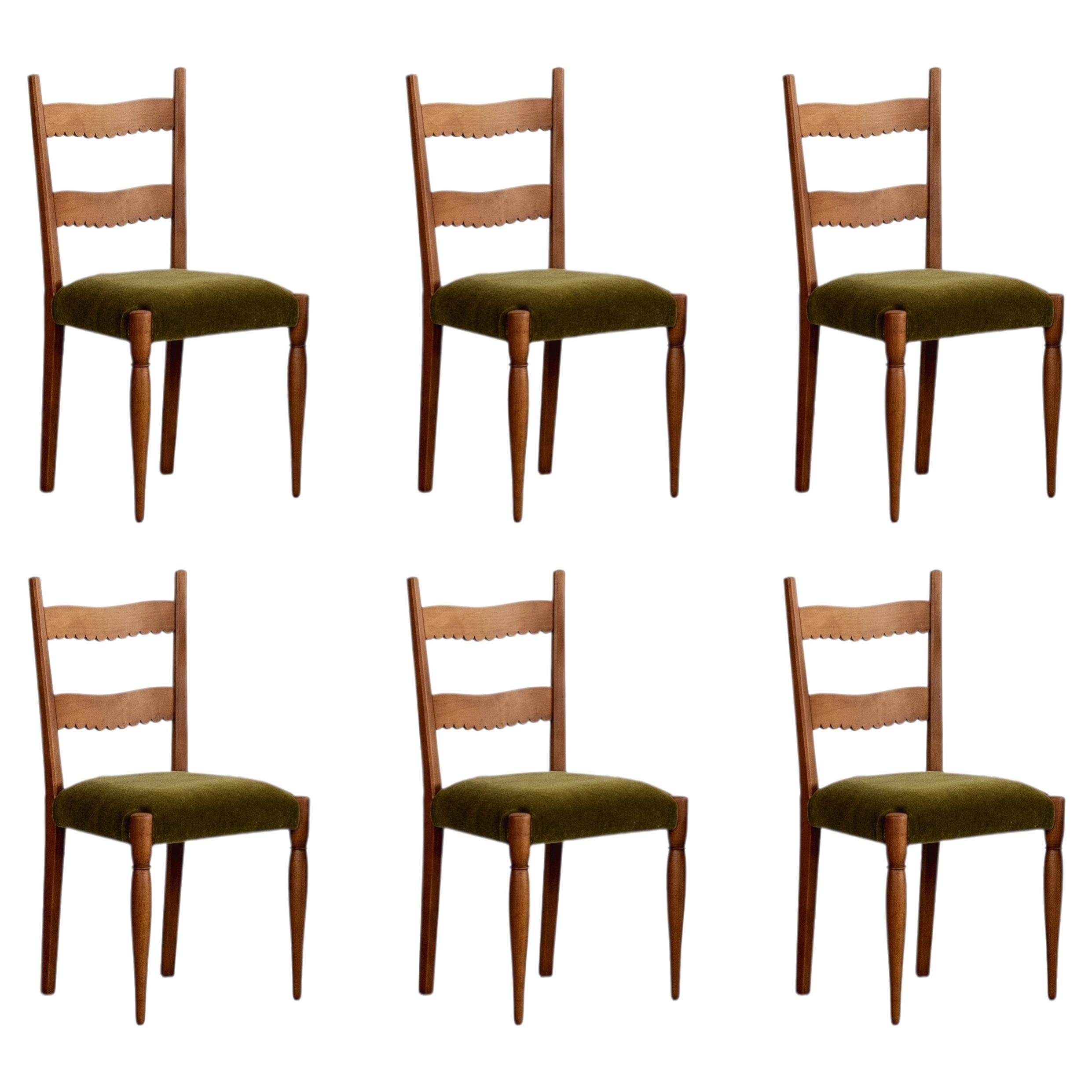 Paolo Buffa Sillas de comedor para Marelli & Colico, Terciopelo verde, 1951, set de 6