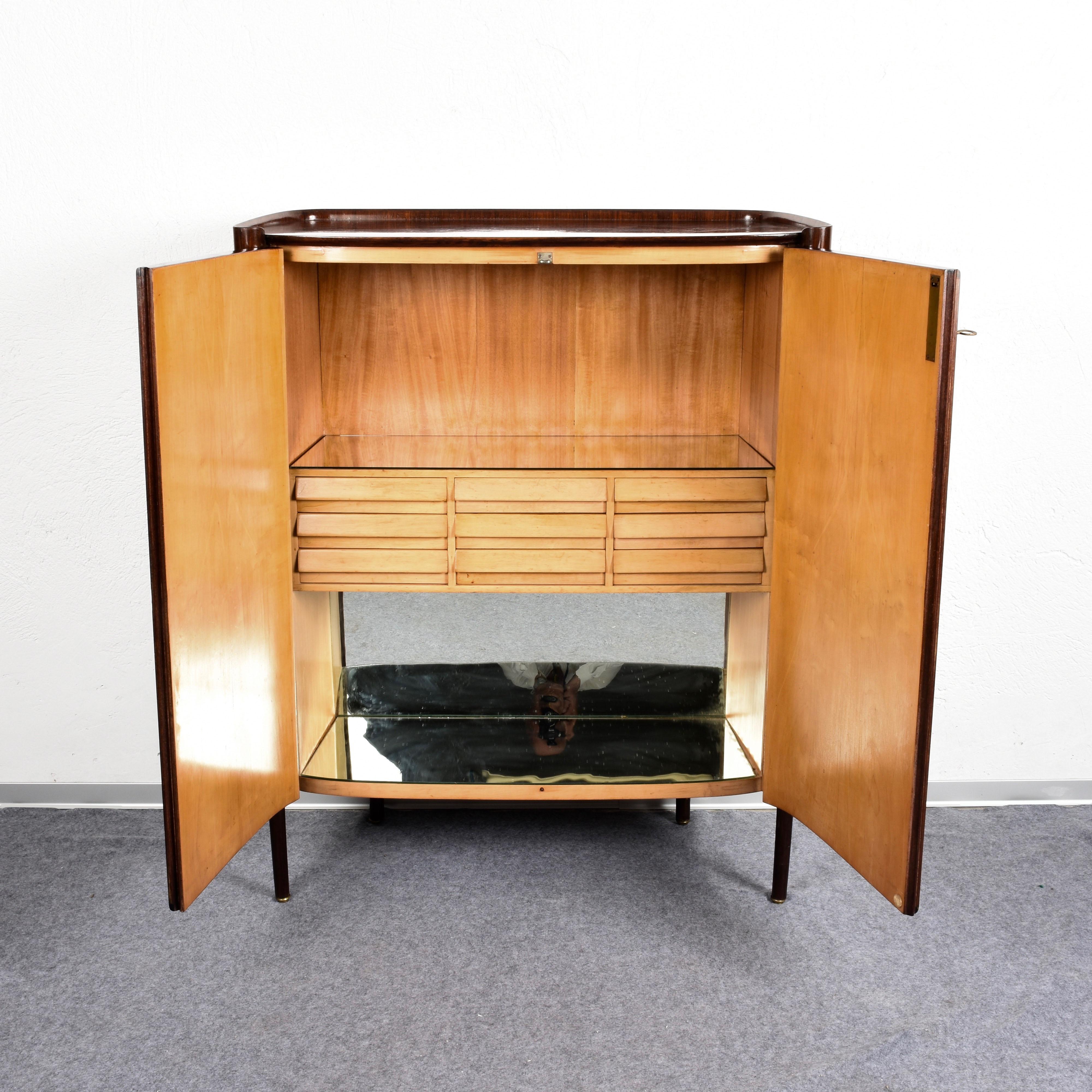 Italian Paolo Buffa, Dry Bar Cabinet Mirrors and Drawers, Italy, 1950s