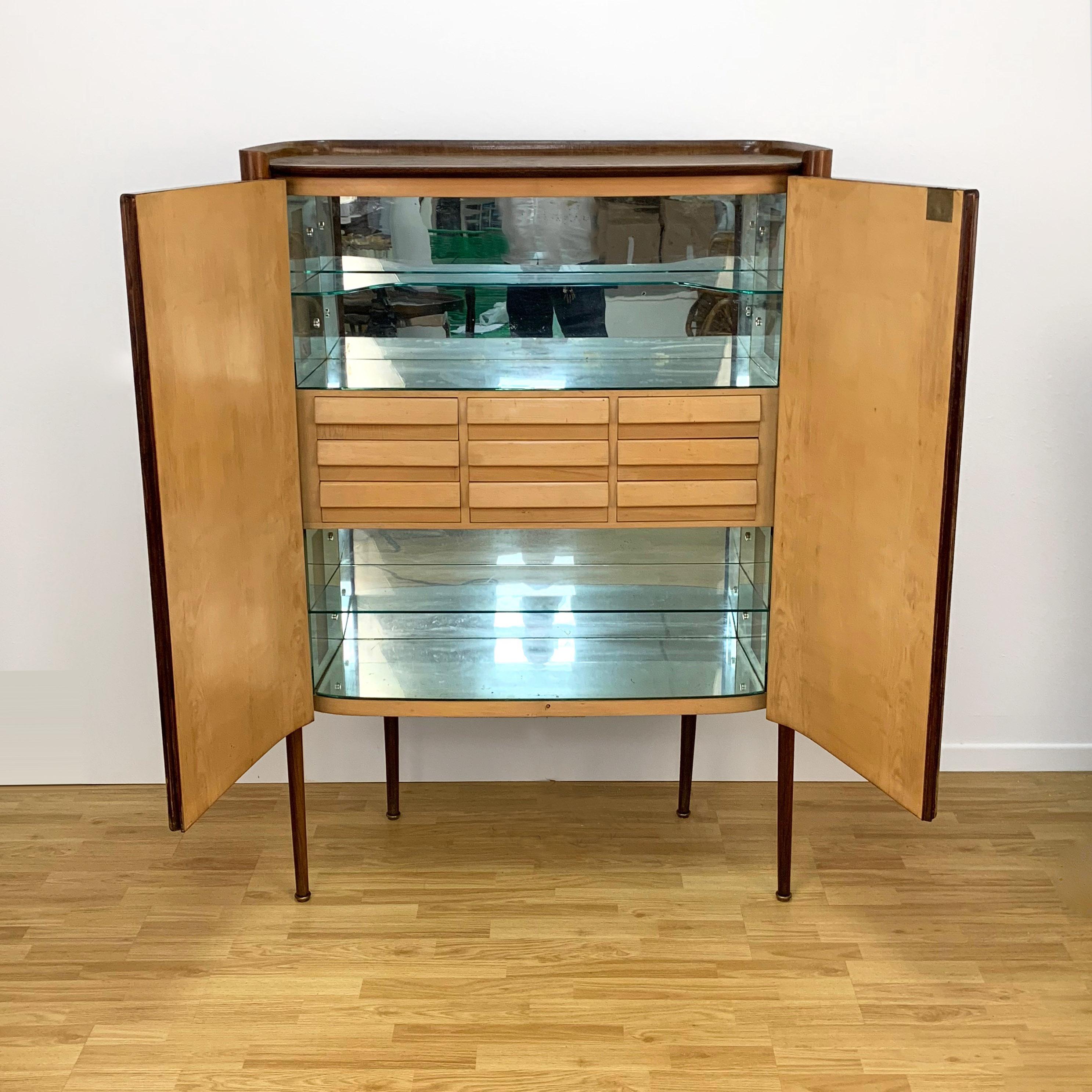 Paolo Buffa, Dry Bar, Rosewood, Mirrors and Drawers, Italy, 1950s 5