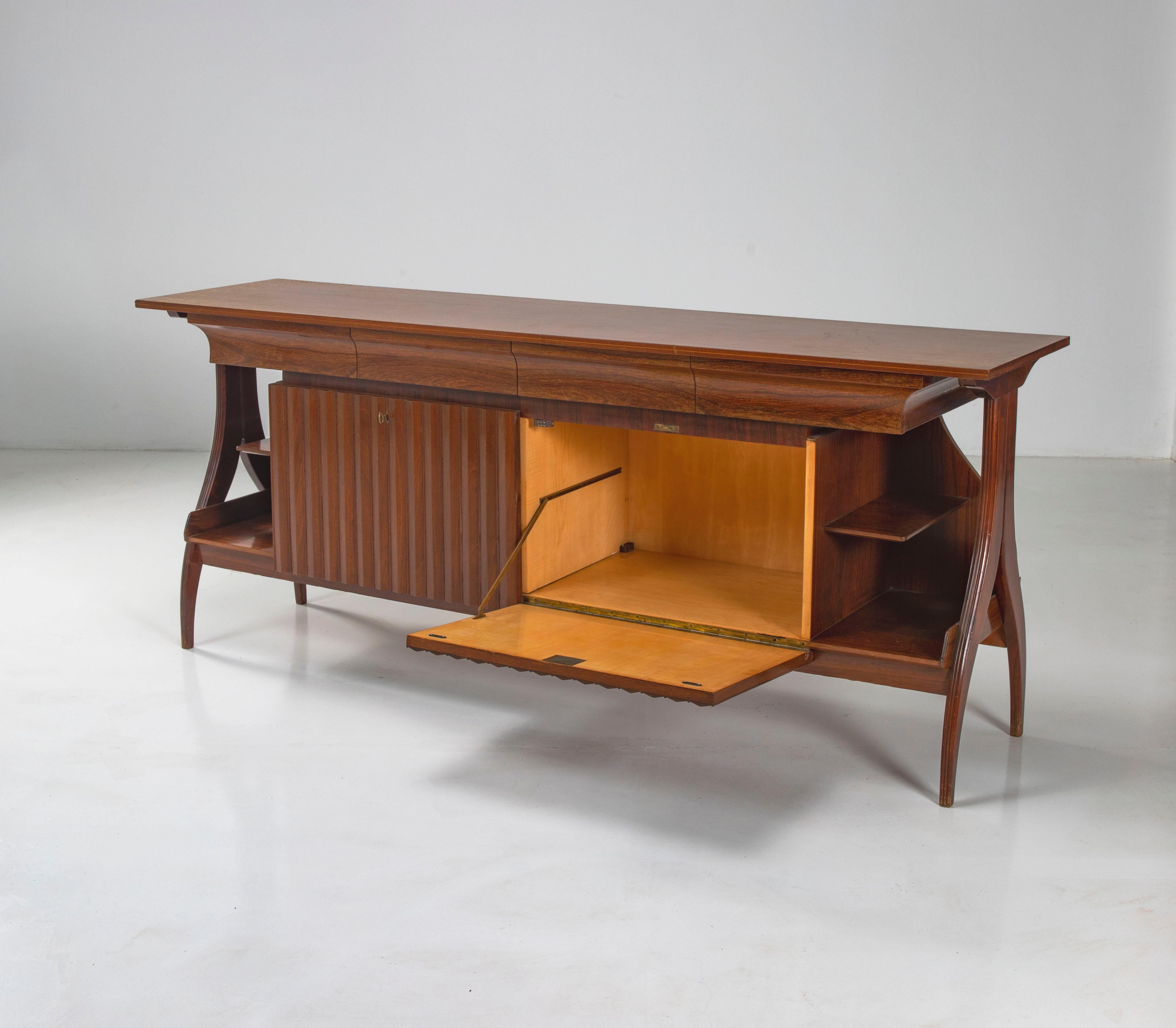 Metal Paolo Buffa Elegant wood sideboard Italian design 1950s For Sale