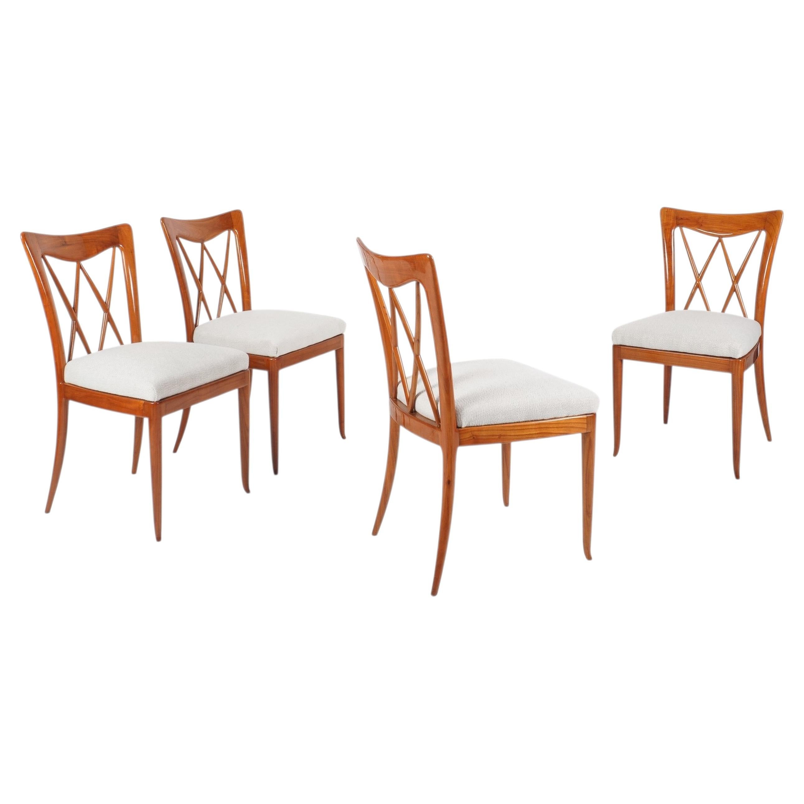 Set of 4 Paolo Buffa Chairs, Cherry Wood & Fabric, Italy, Circa 1940