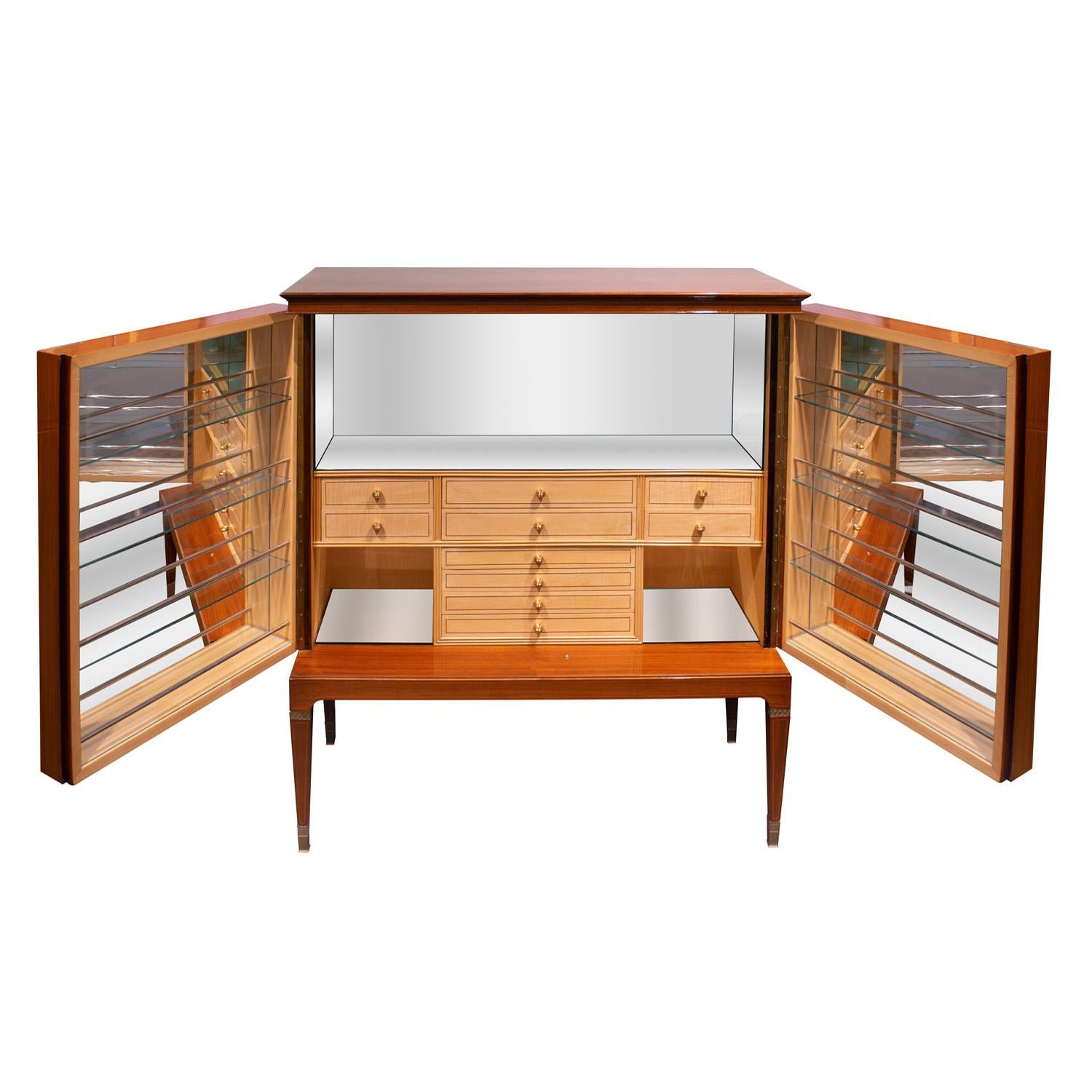 Italian Paolo Buffa Exceptional Illuminated Liquor Cabinet with Intricate Inlays 1950s For Sale