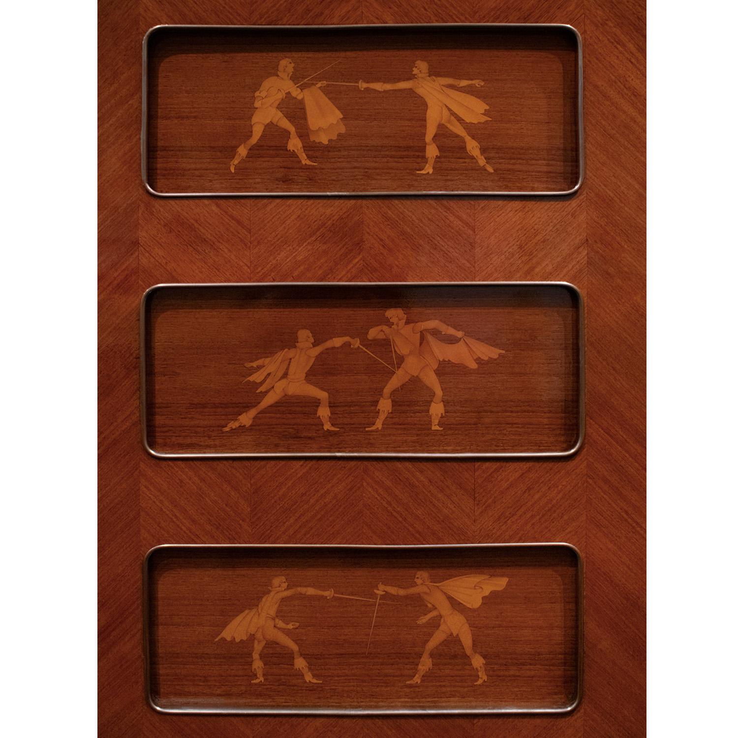 Hand-Crafted Paolo Buffa Exceptional Illuminated Liquor Cabinet with Intricate Inlays 1950s For Sale
