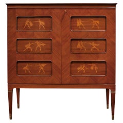 Used Paolo Buffa Exceptional Liquor Cabinet with Intricate Inlays 1950s