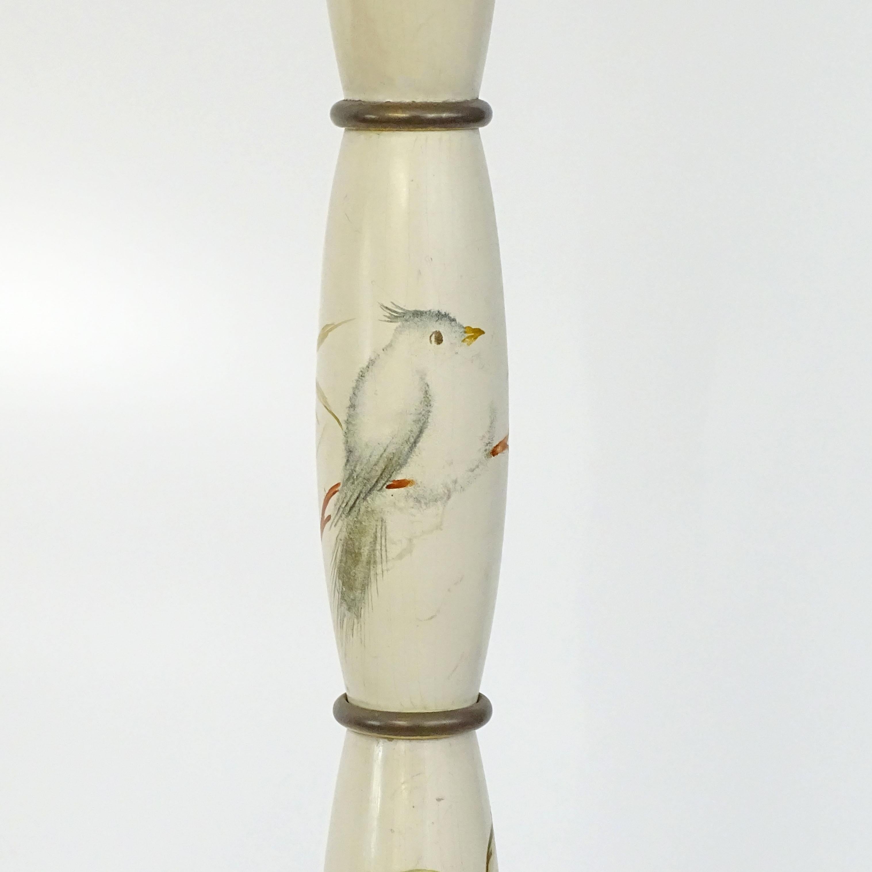 Italian Paolo Buffa Flowers and Birds Decorated Floor Lamp in Wood and Brass, 1940s For Sale