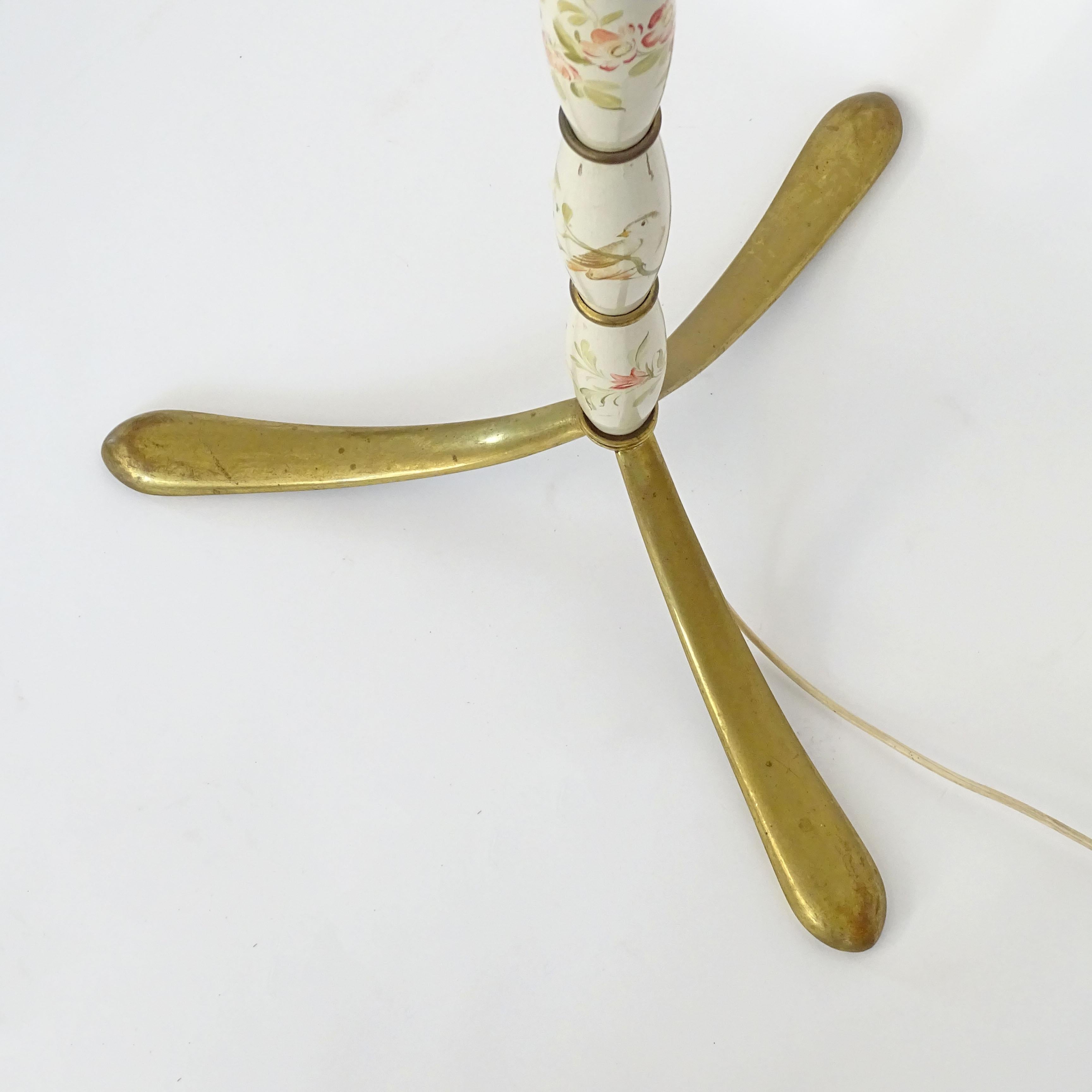 Paolo Buffa Flowers and Birds Decorated Floor Lamp in Wood and Brass, 1940s For Sale 2