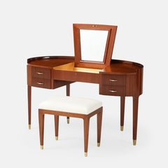 Paolo Buffa for Ducrot Vanity Table & Stool, Mahogany and Maple, Italy, 1950s