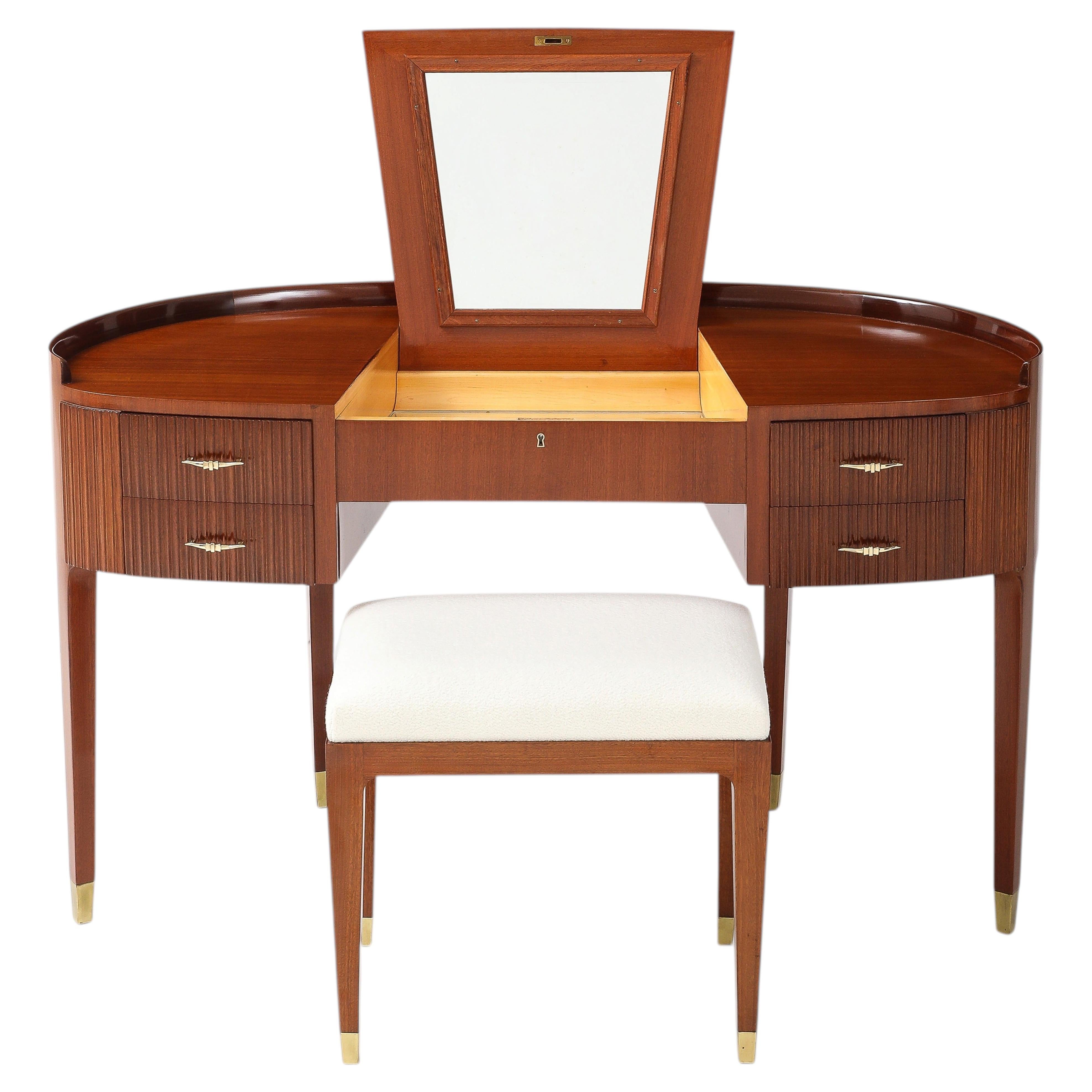 Paolo Buffa for Ducrot Vanity Table & Stool, Mahogany and Maple, Italy, 1950s
