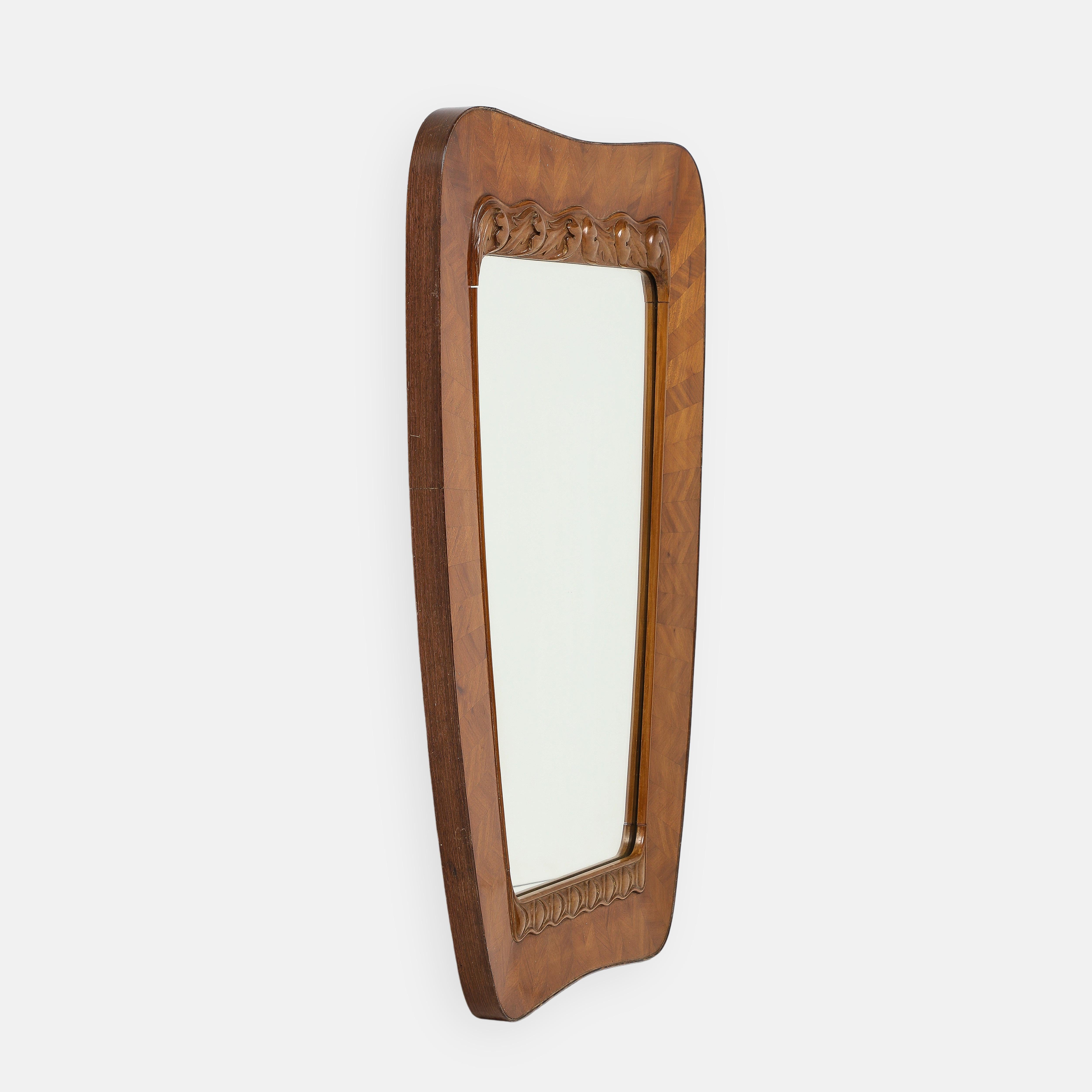 Art Deco Paolo Buffa for Serafino Arrighi Rare Walnut Radicca Mirror, Italy, 1930s For Sale
