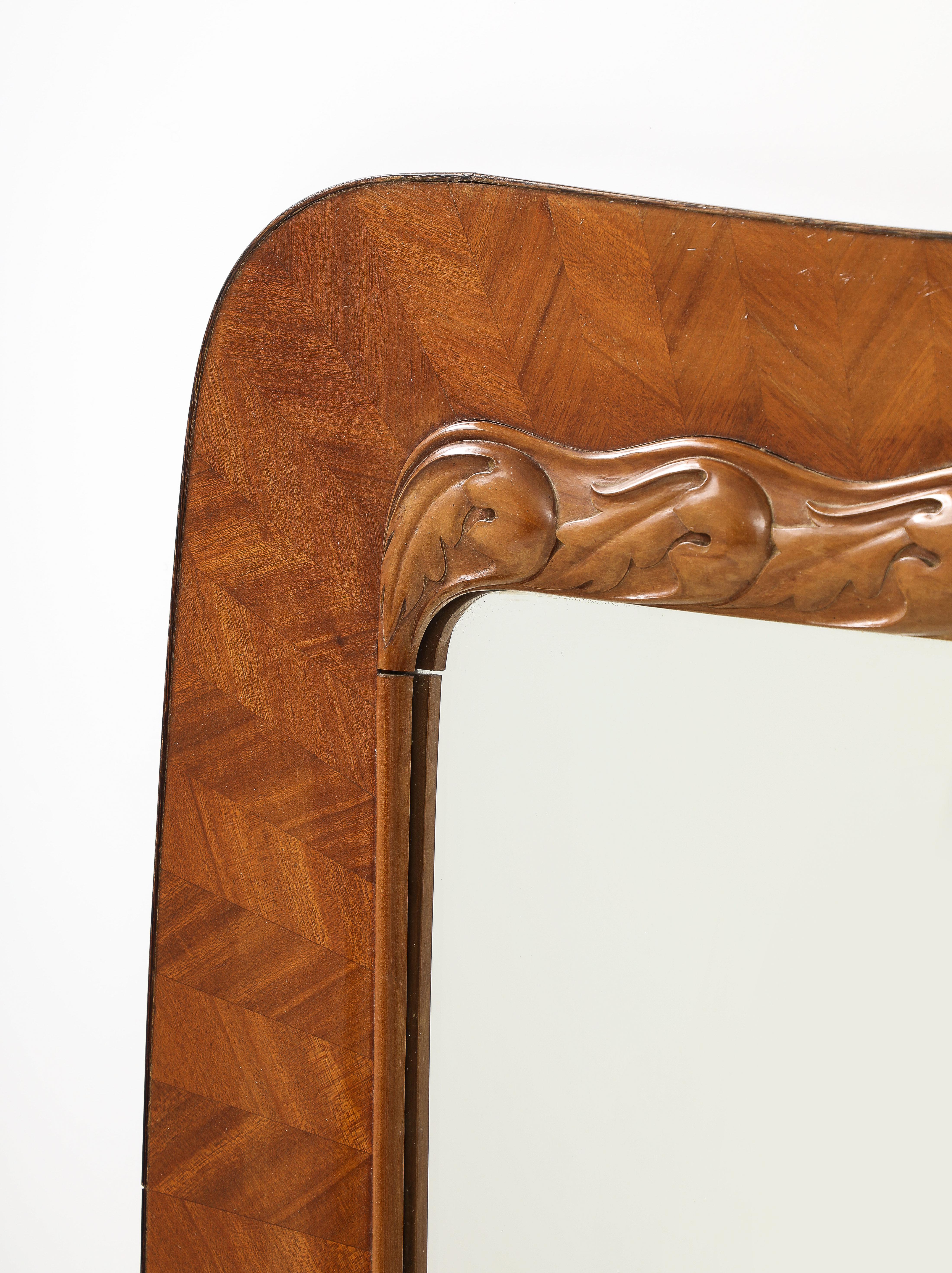 Hand-Carved Paolo Buffa for Serafino Arrighi Rare Walnut Radicca Mirror, Italy, 1930s For Sale