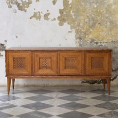 Paolo Buffa FourDoor Walnut Credenza with Checkerboard Marquetry 1950s