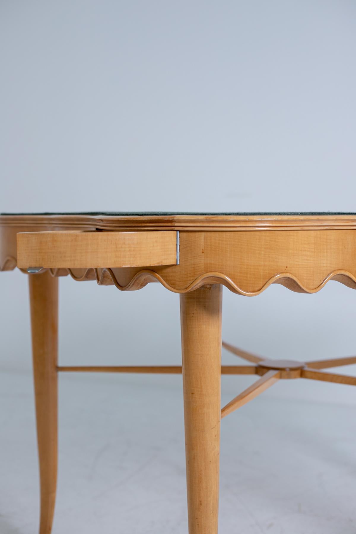 Paolo Buffa Game Table in Maple Wood and Brass and Velvet, 1950s 5