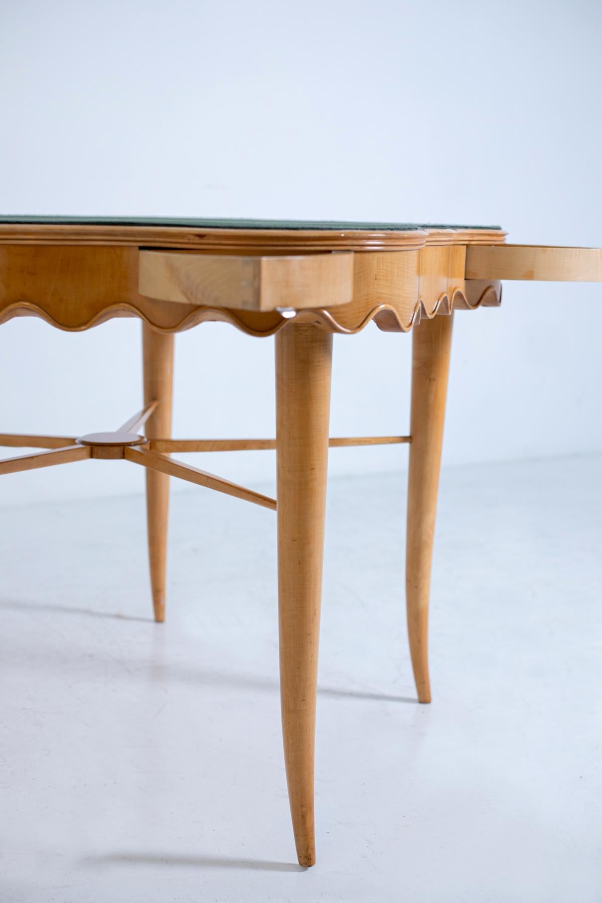 Paolo Buffa Game Table in Maple Wood and Brass and Velvet, 1950s 6