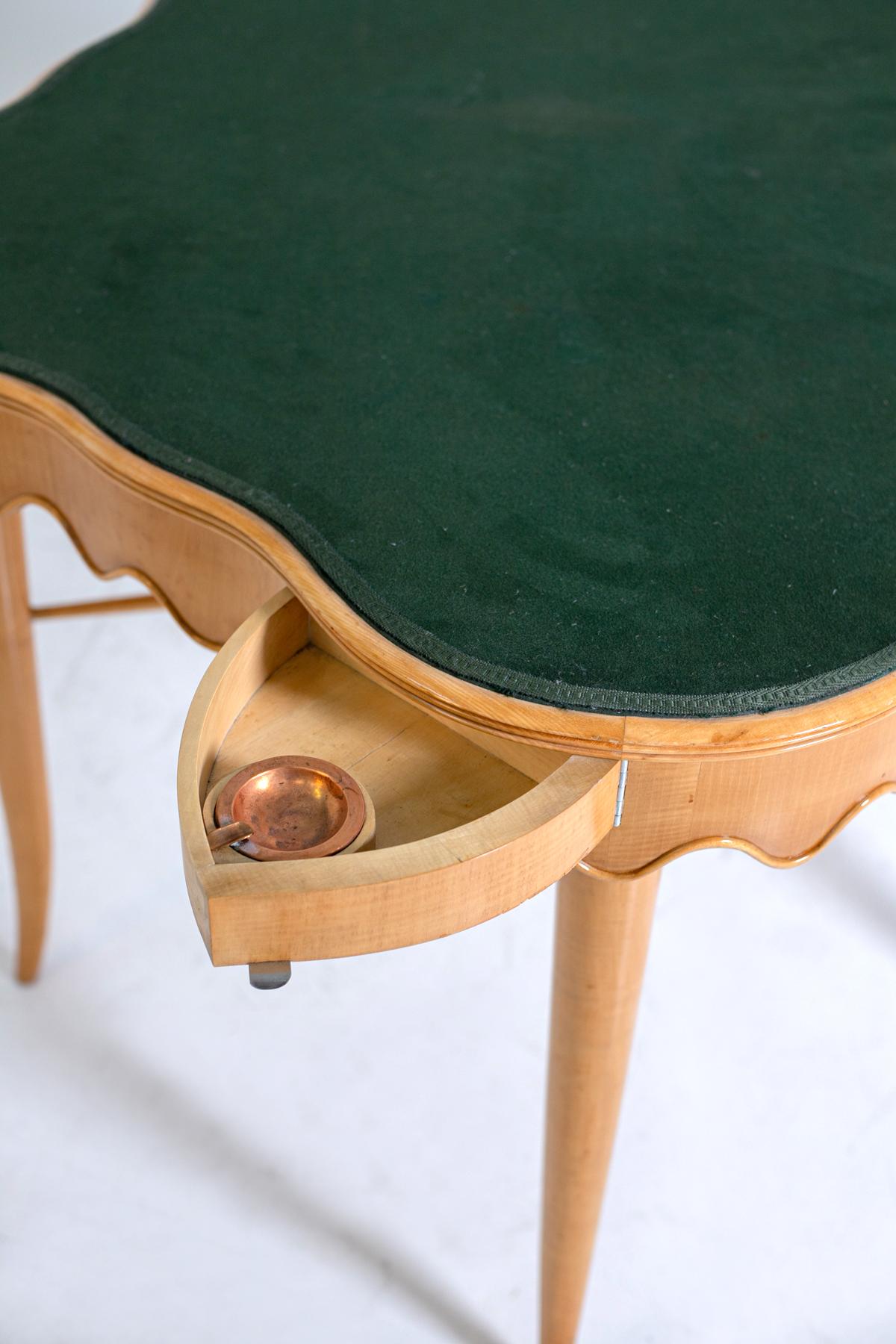 Paolo Buffa Game Table in Maple Wood and Brass and Velvet, 1950s 1
