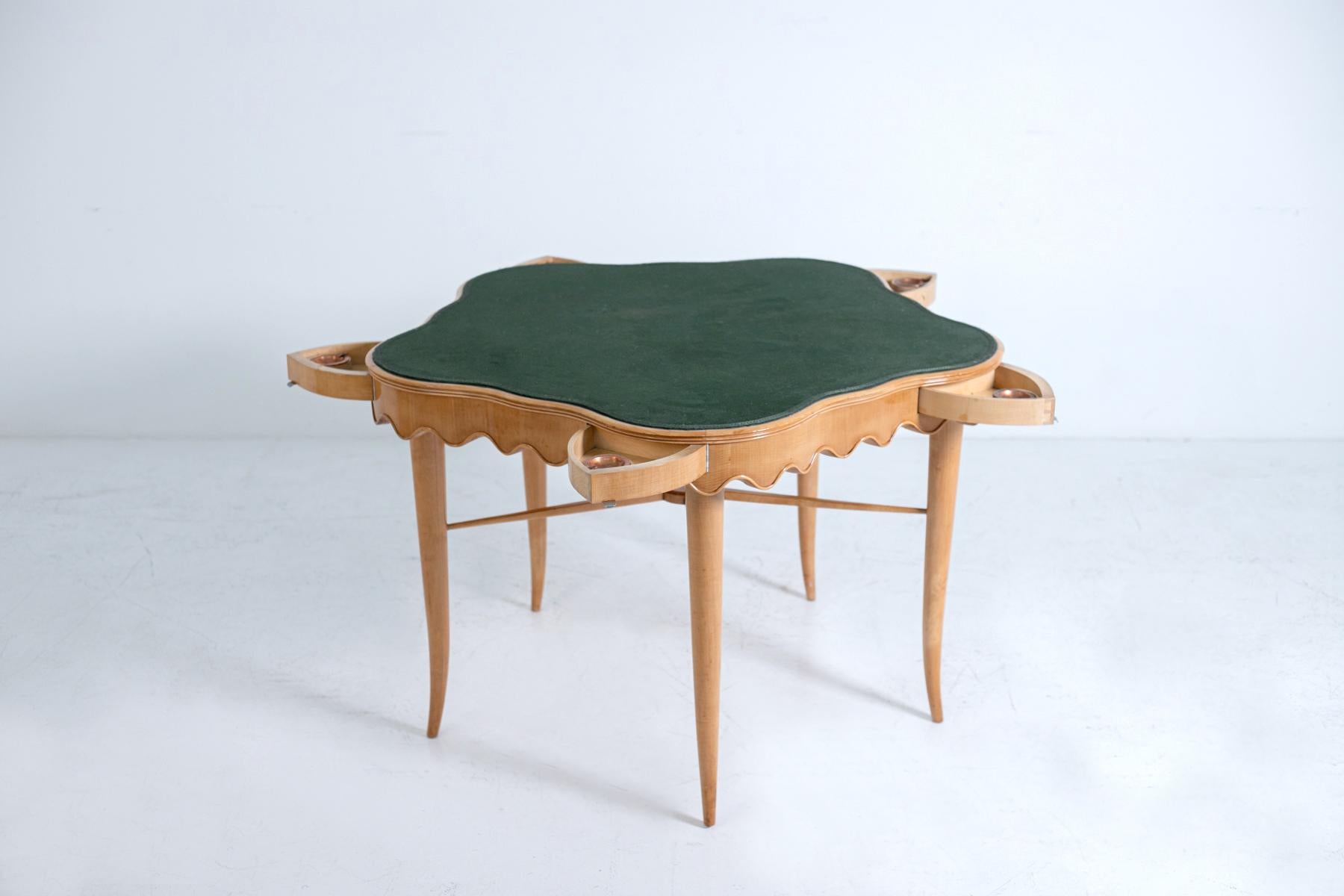 Paolo Buffa Game Table in Maple Wood and Brass and Velvet, 1950s 3