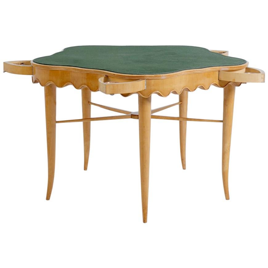 Paolo Buffa Game Table in Maple Wood and Brass and Velvet, 1950s