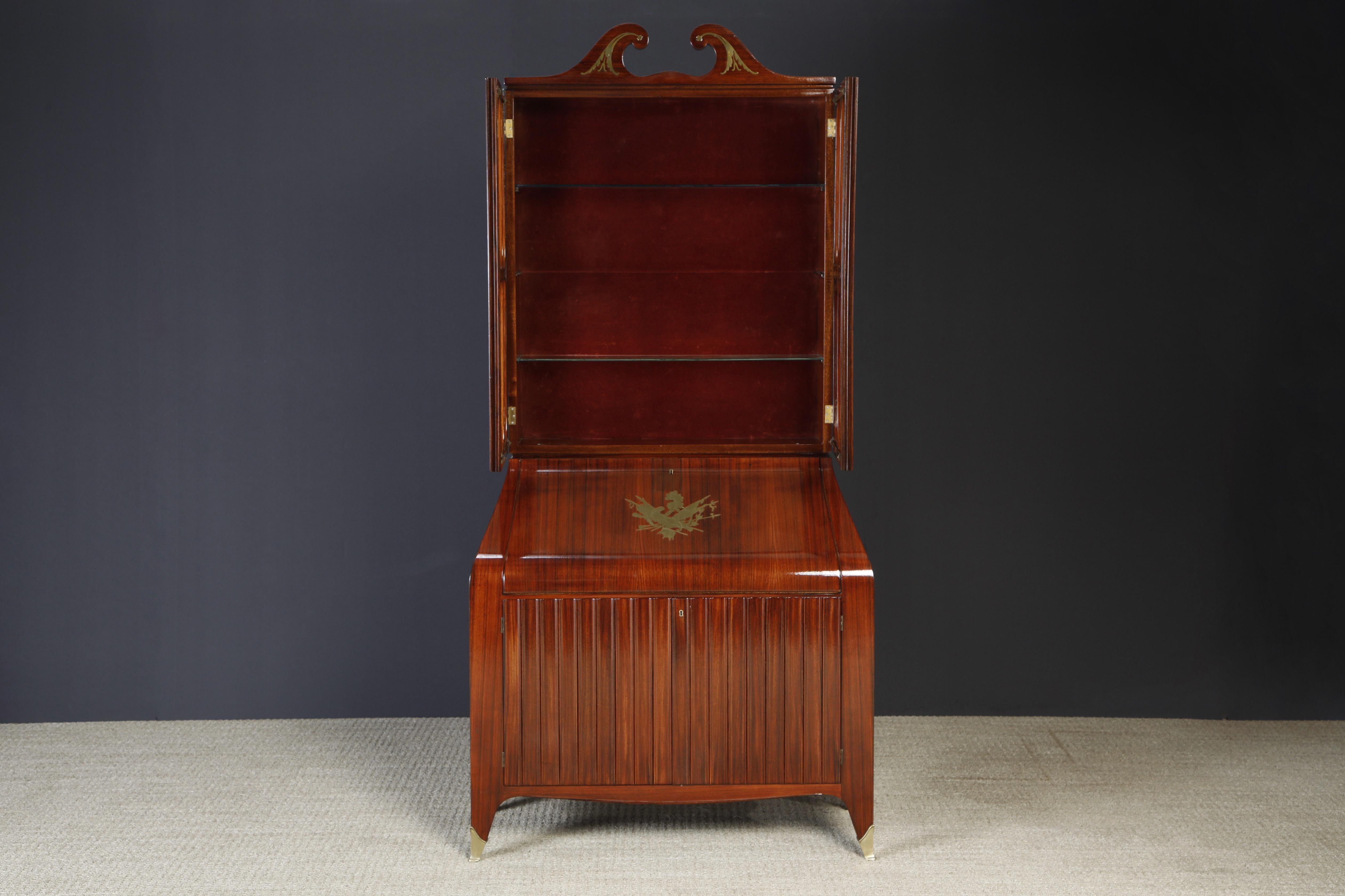 Paolo Buffa & Giovanni Gariboldi, Sekretär-Schrank mit Intarsien aus Messing, um 1950, restauriert (Moderne der Mitte des Jahrhunderts) im Angebot