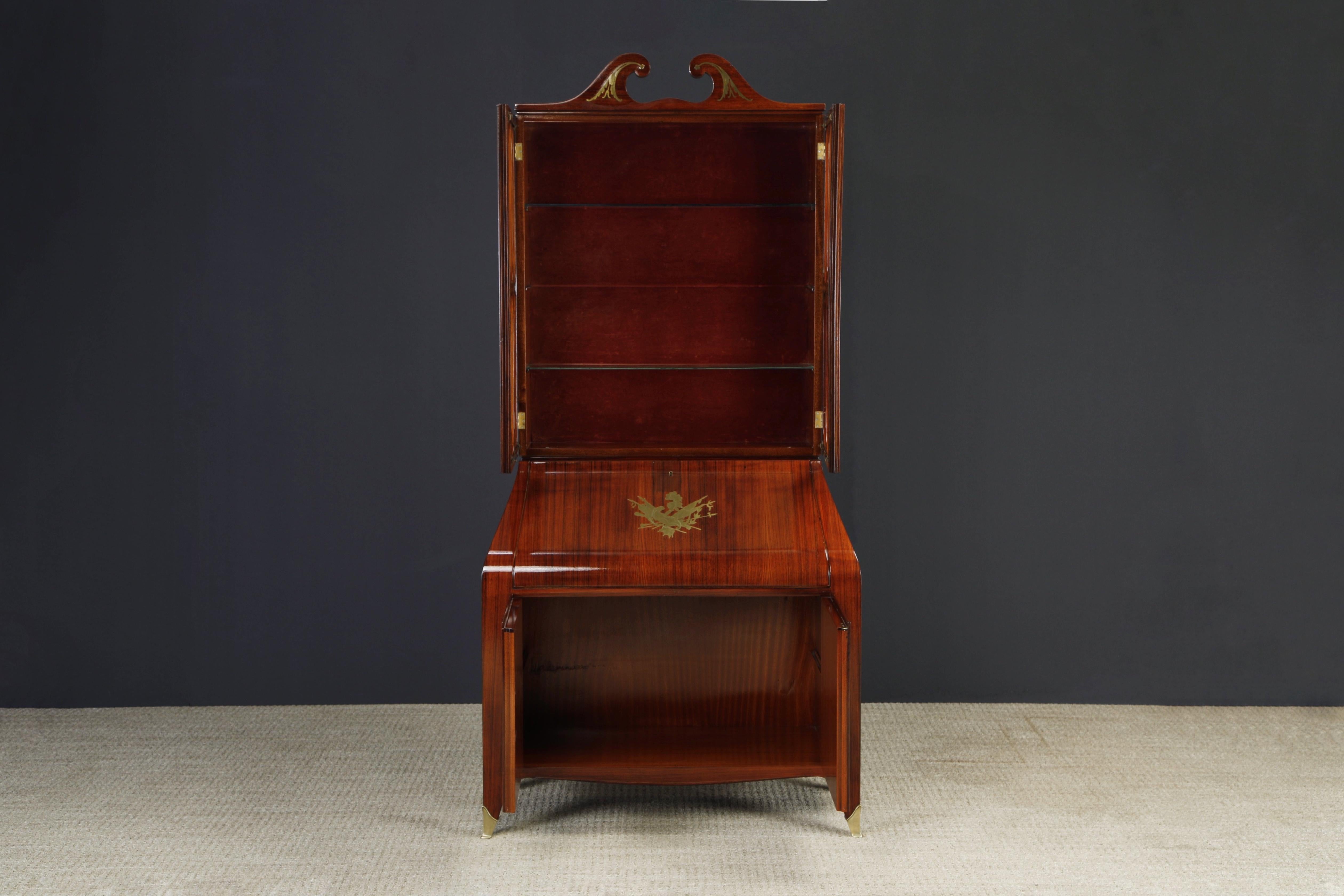 Paolo Buffa & Giovanni Gariboldi, Sekretär-Schrank mit Intarsien aus Messing, um 1950, restauriert (Lackiert) im Angebot