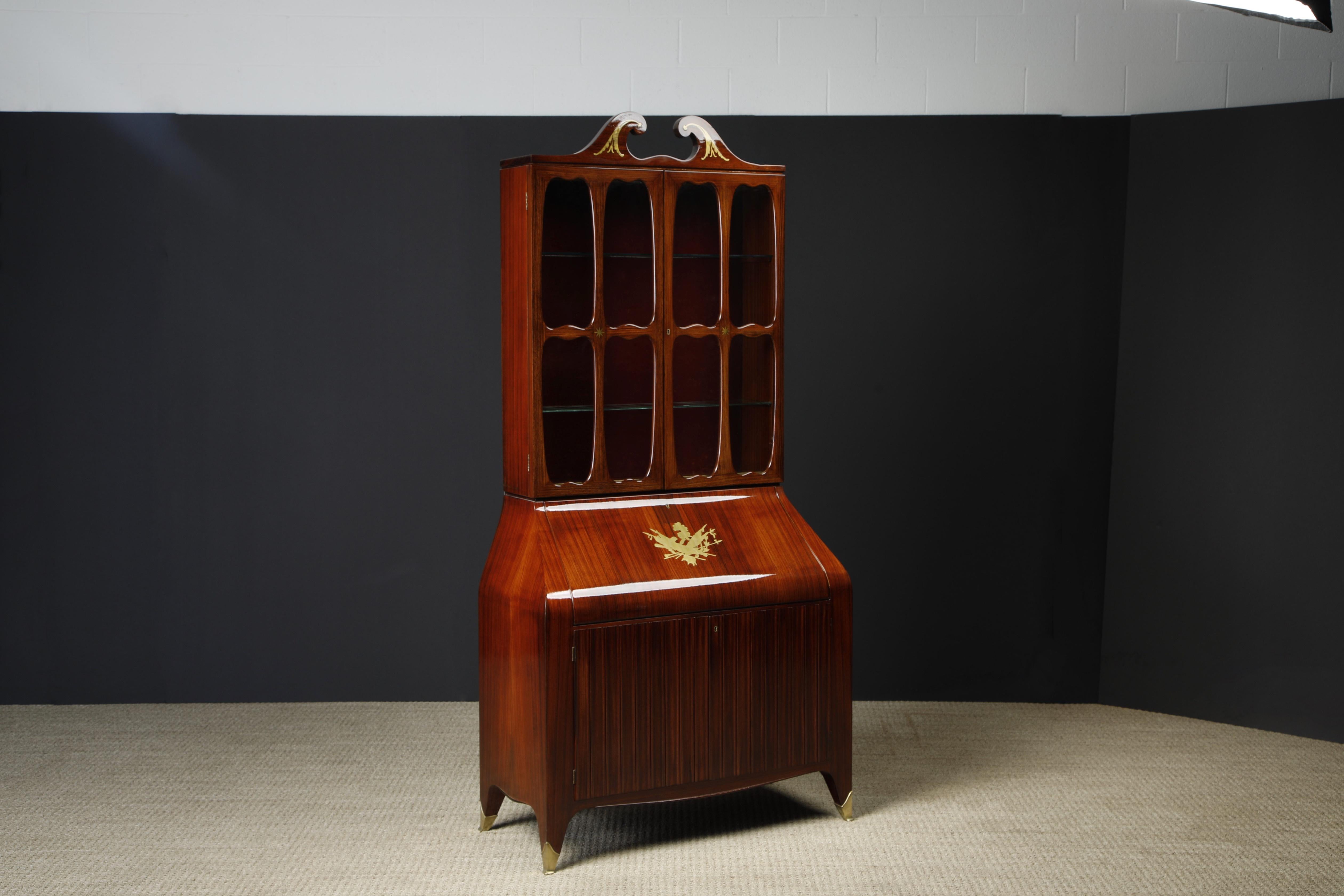 Paolo Buffa & Giovanni Gariboldi, Sekretär-Schrank mit Intarsien aus Messing, um 1950, restauriert (Mitte des 20. Jahrhunderts) im Angebot