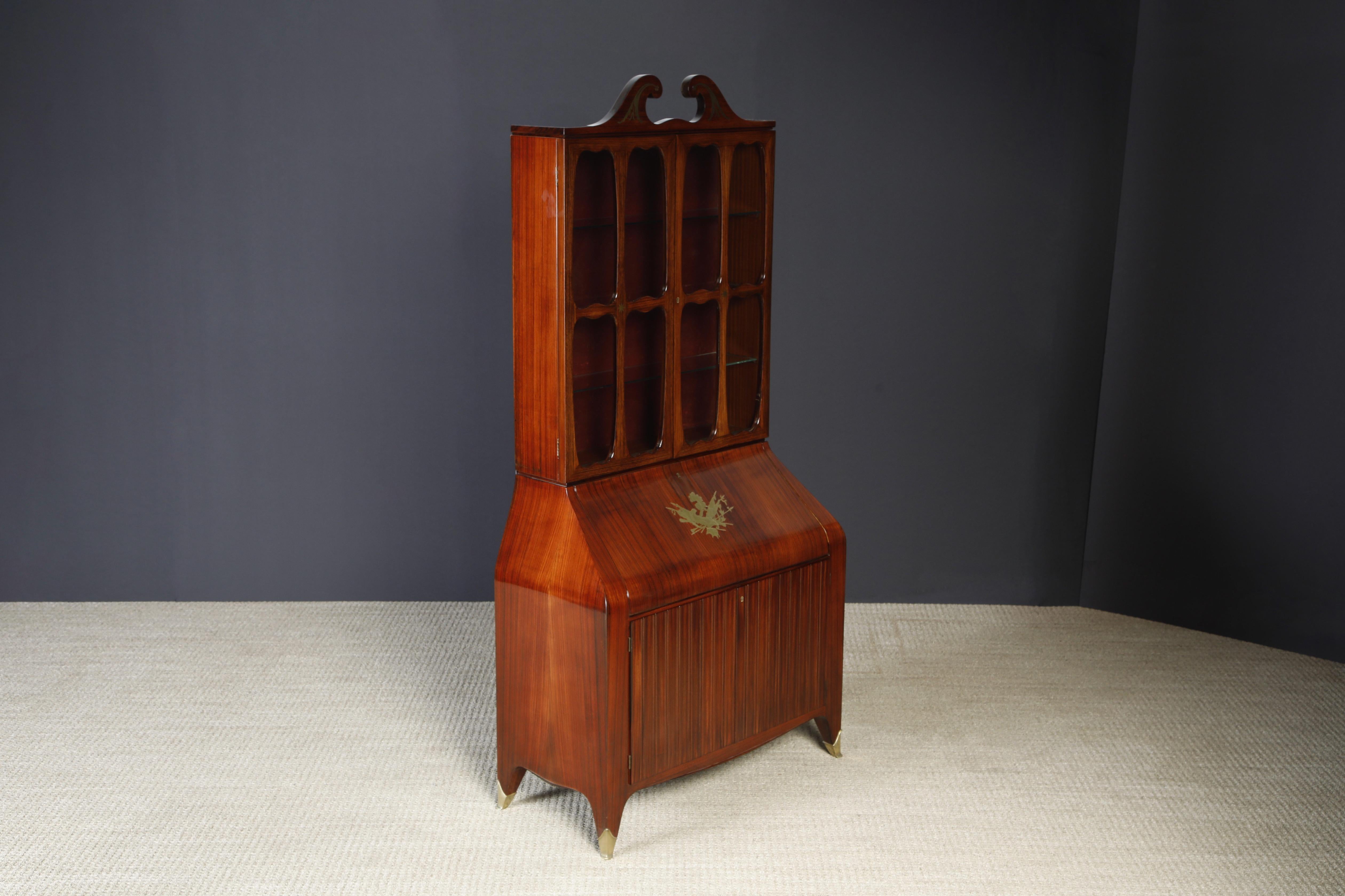Paolo Buffa & Giovanni Gariboldi, Sekretär-Schrank mit Intarsien aus Messing, um 1950, restauriert (Holz) im Angebot