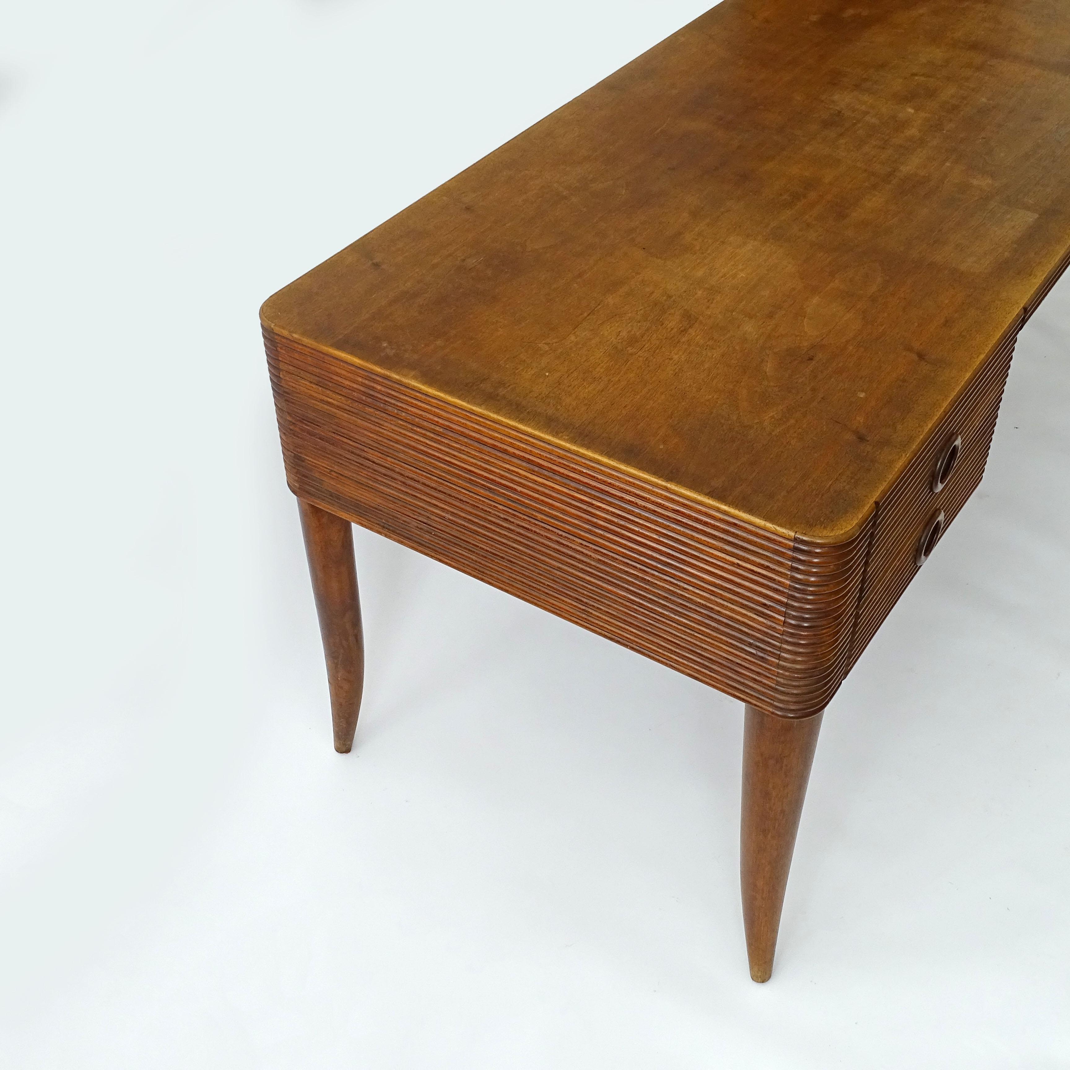 Mid-Century Modern Paolo Buffa grissinato wood desk with four drawers, Italy 1940s For Sale